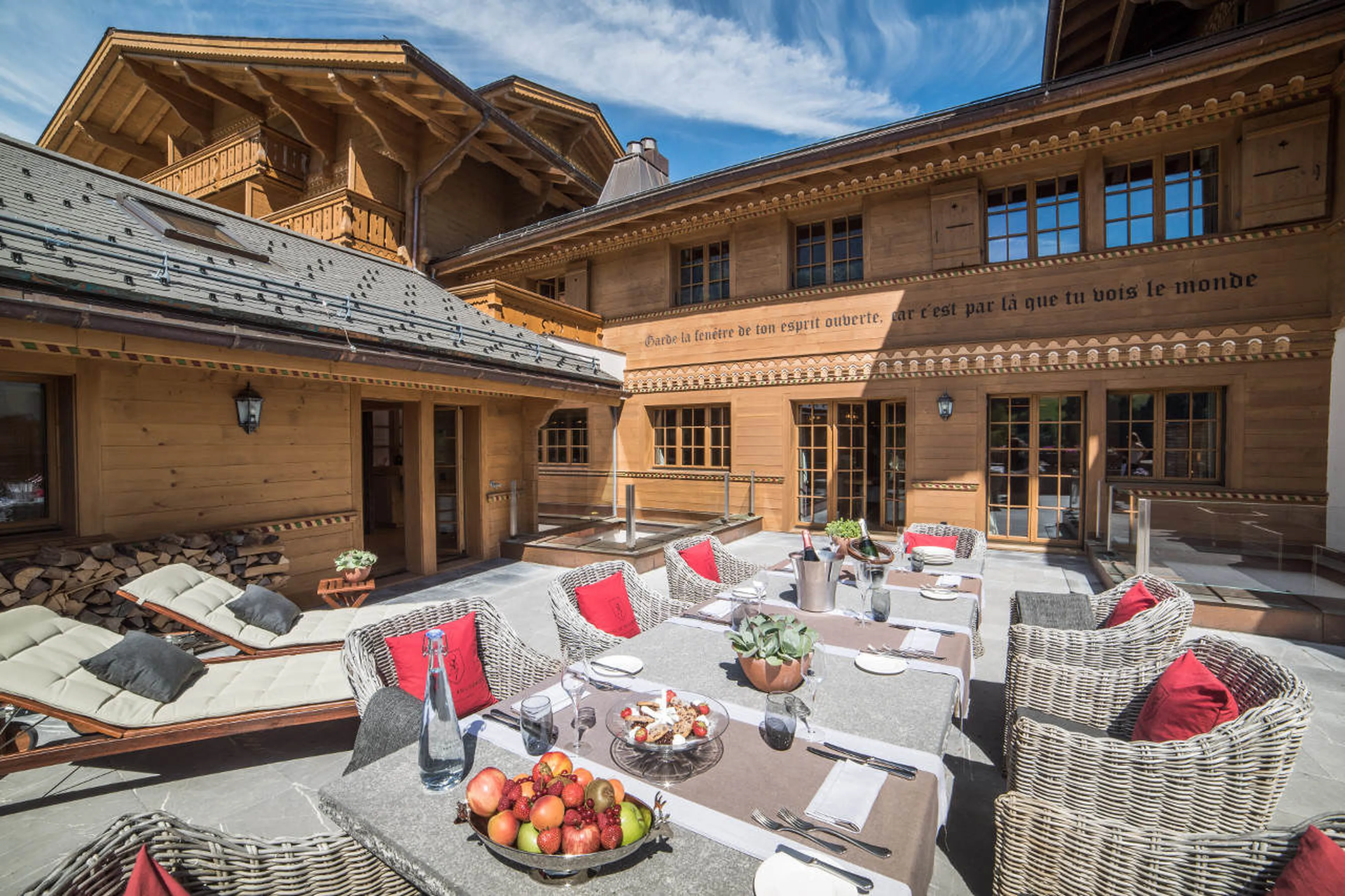 Second level terrace of Chalet de Rougemont in Gstaad