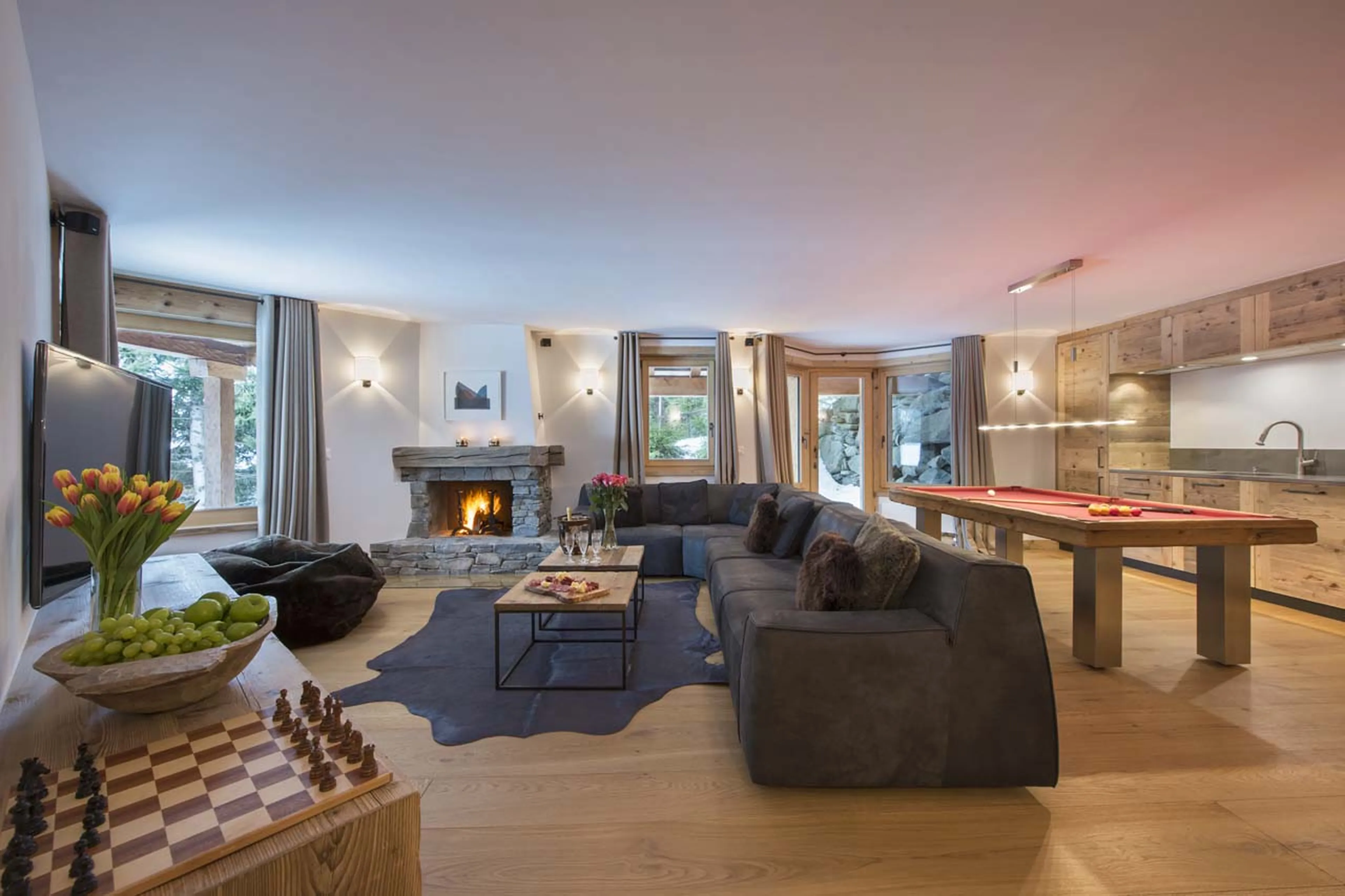 Small kitchen in TV room in Chalet Delormes in Verbier