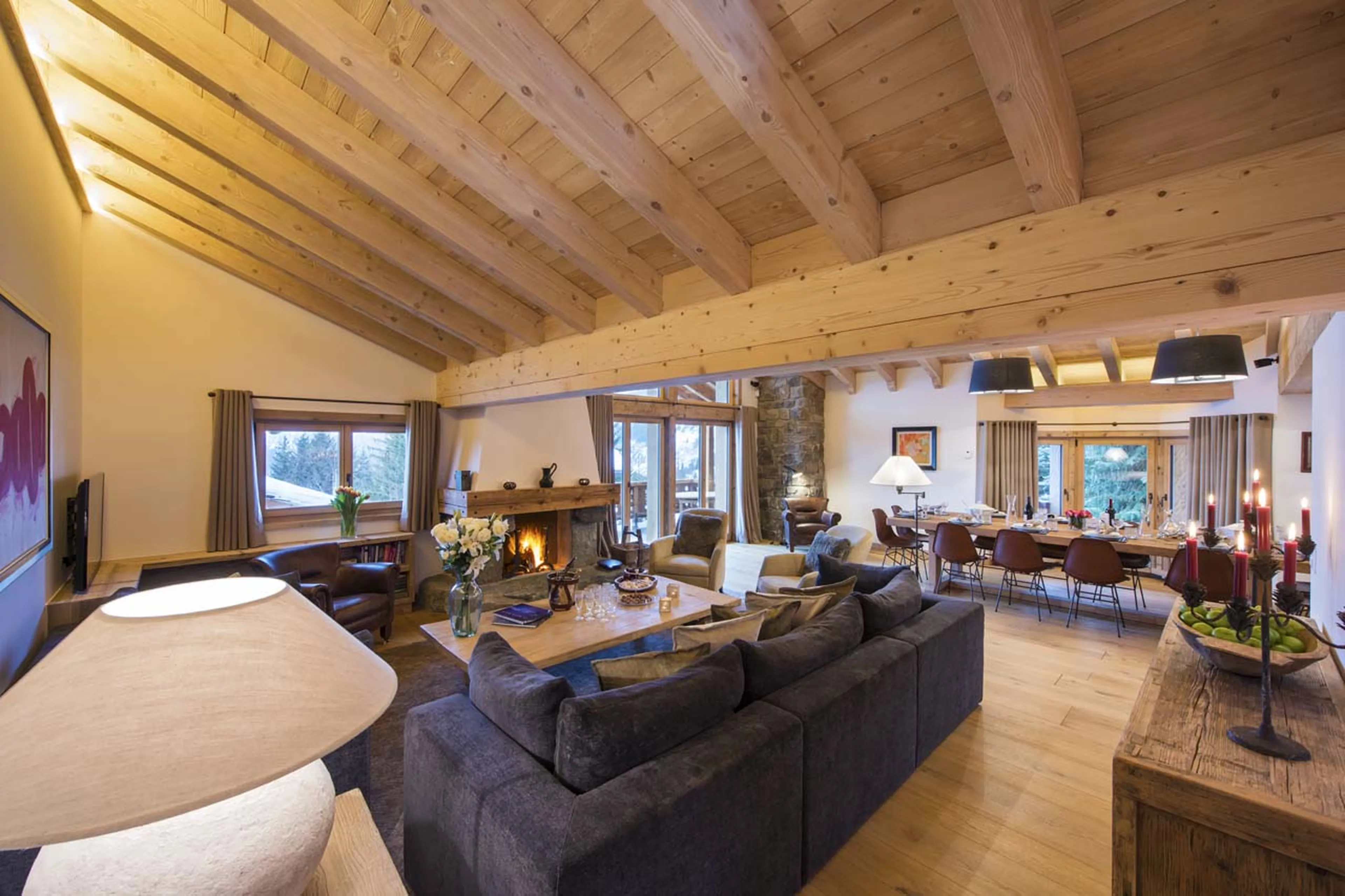 Open plan living room in Chalet Delormes in Verbier
