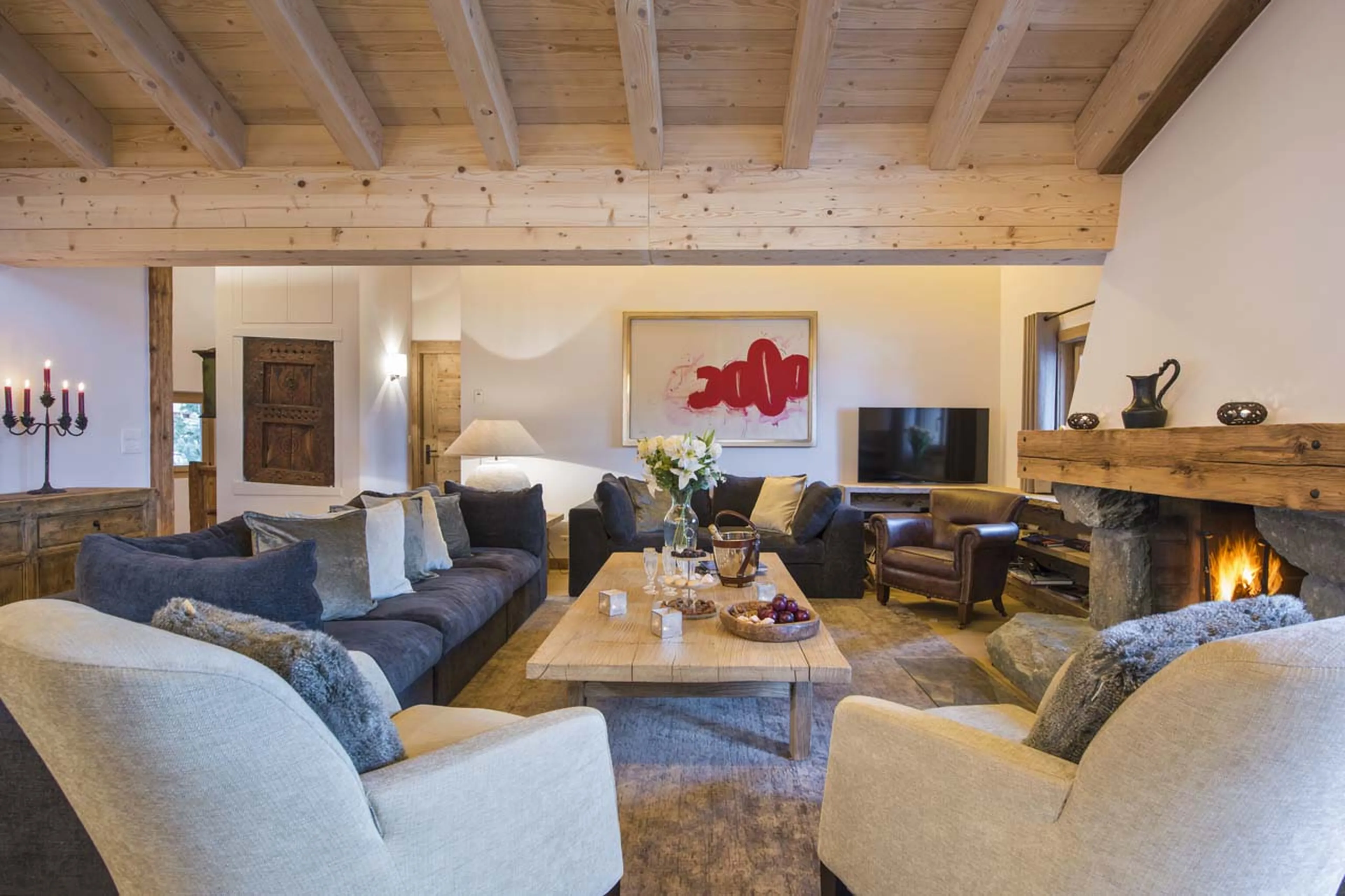TV in living area of Chalet Delormes in Verbier