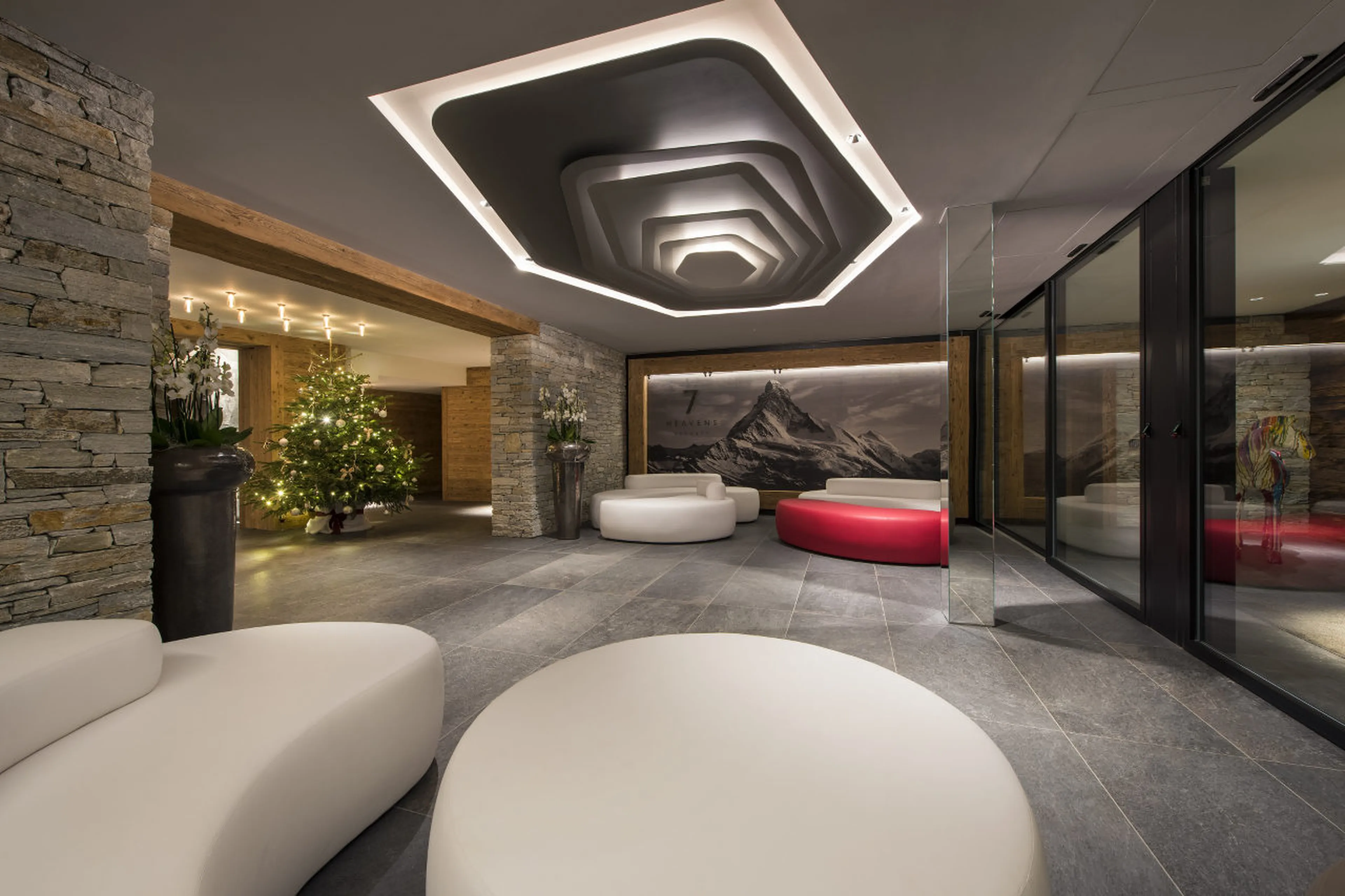 Reception area of 7 Heavens in Zermatt