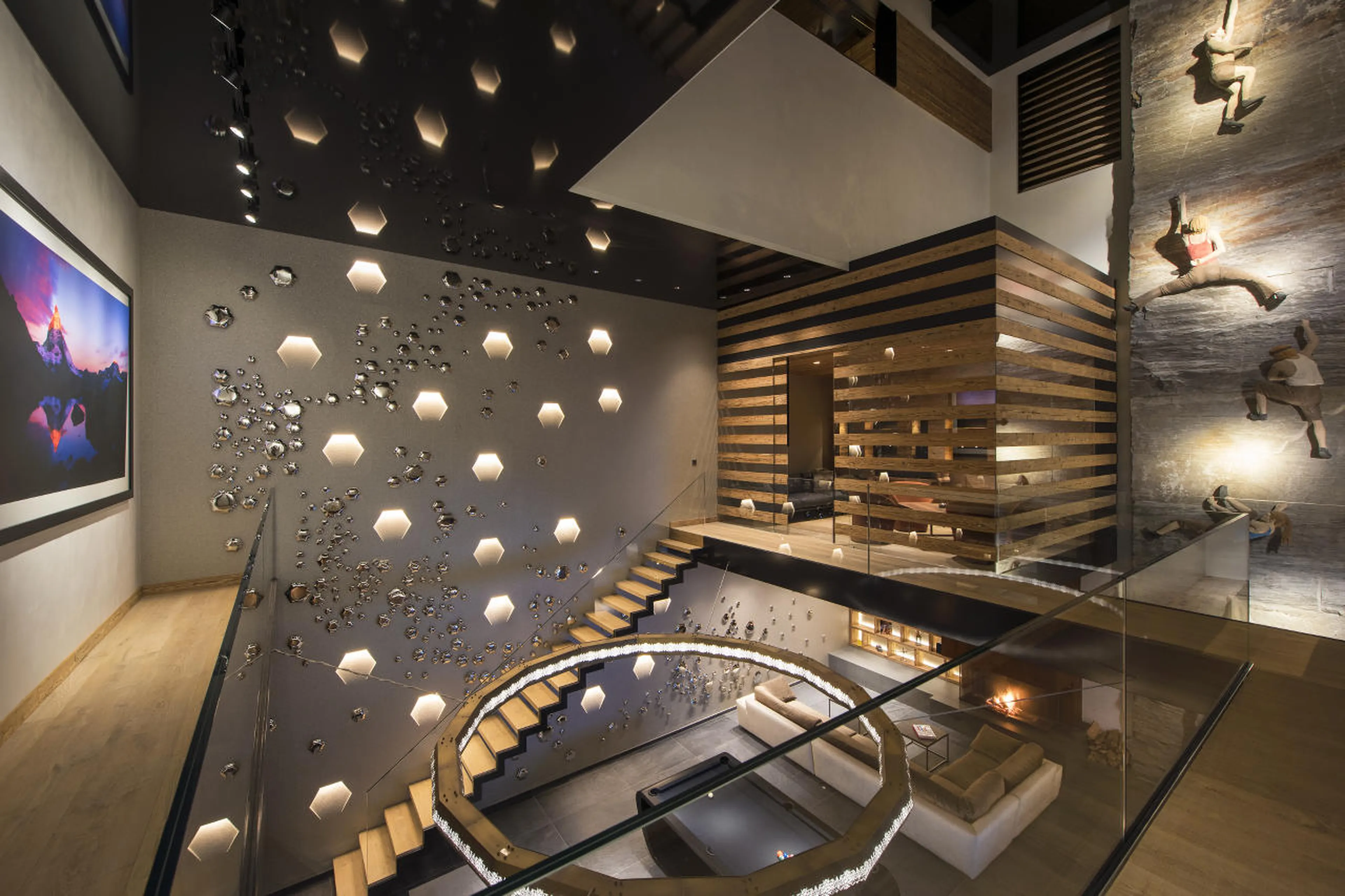 Aerial view of communal lounge at Chalet Denali in Zermatt