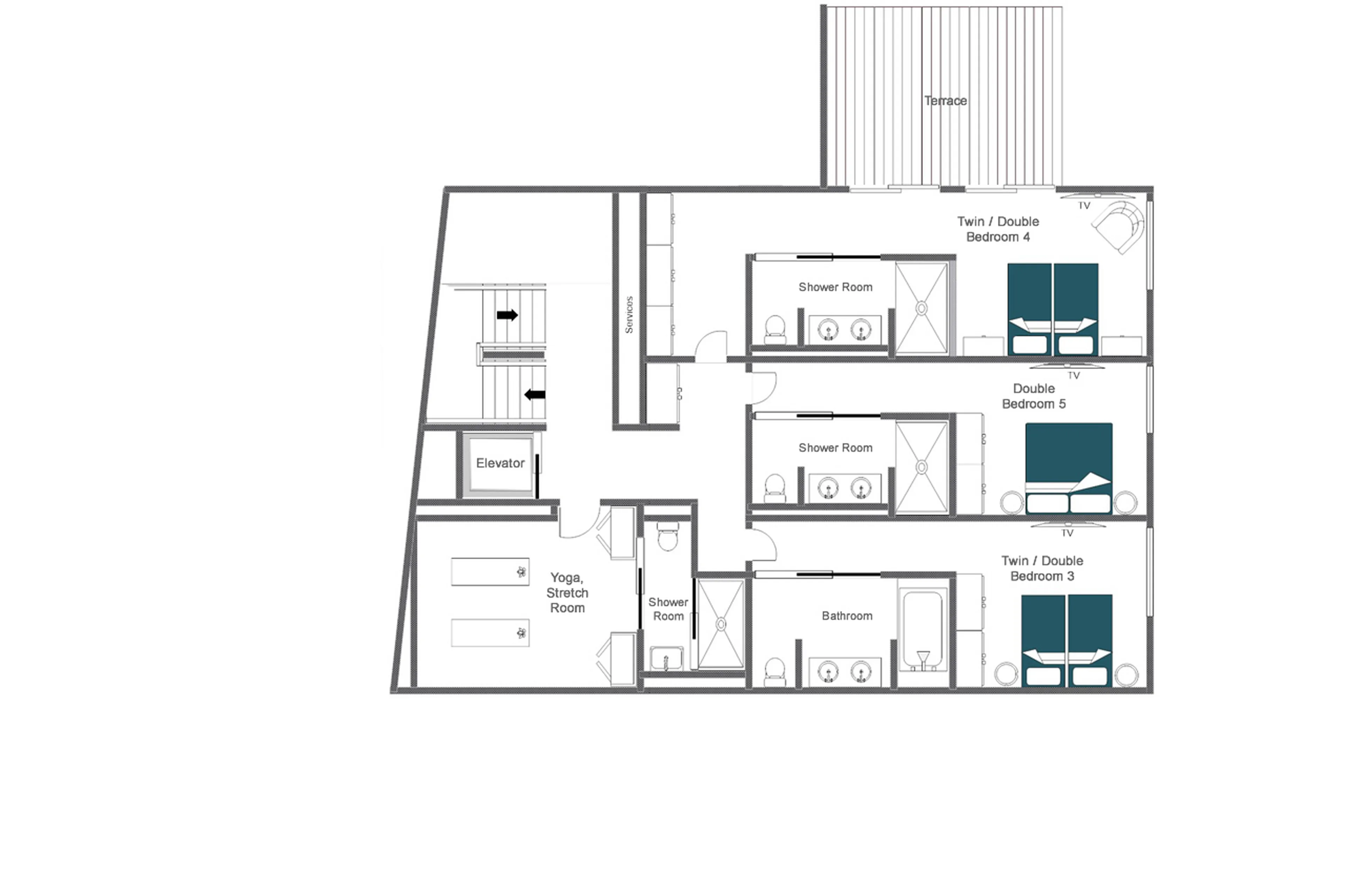 Level 1 floor plan of Chalet Denali Zermatt