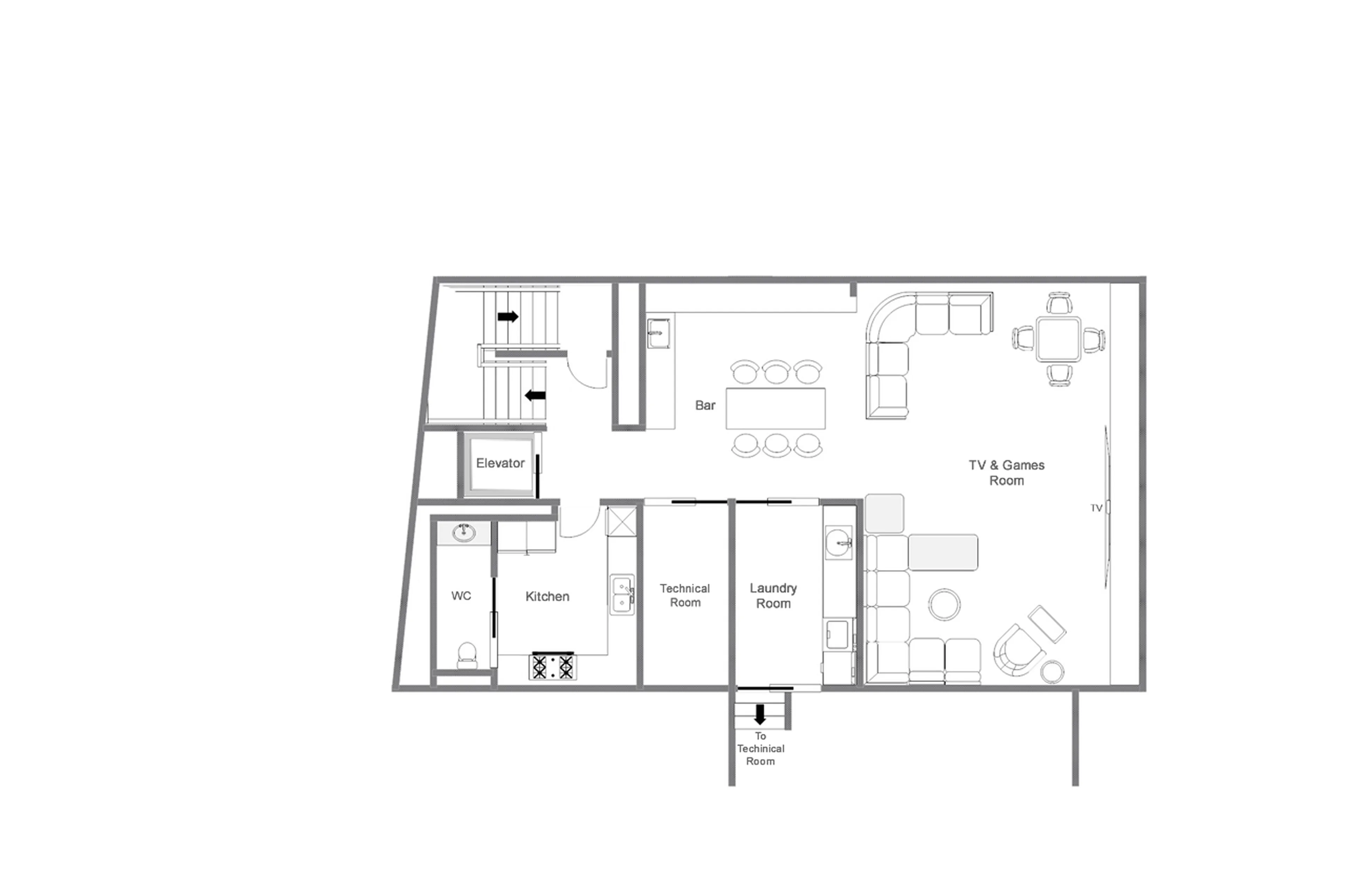 Level -1 floor plan of Chalet Denali Zermatt