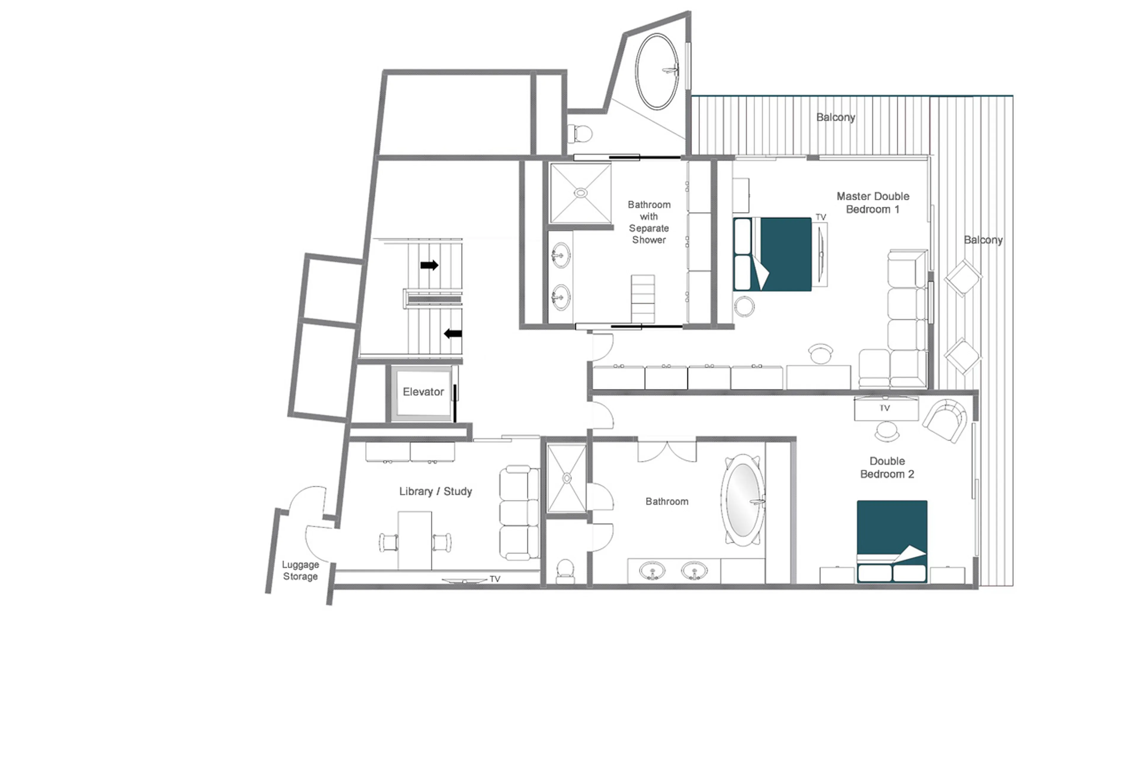 Level 2 floor plan of Chalet Denali Zermatt