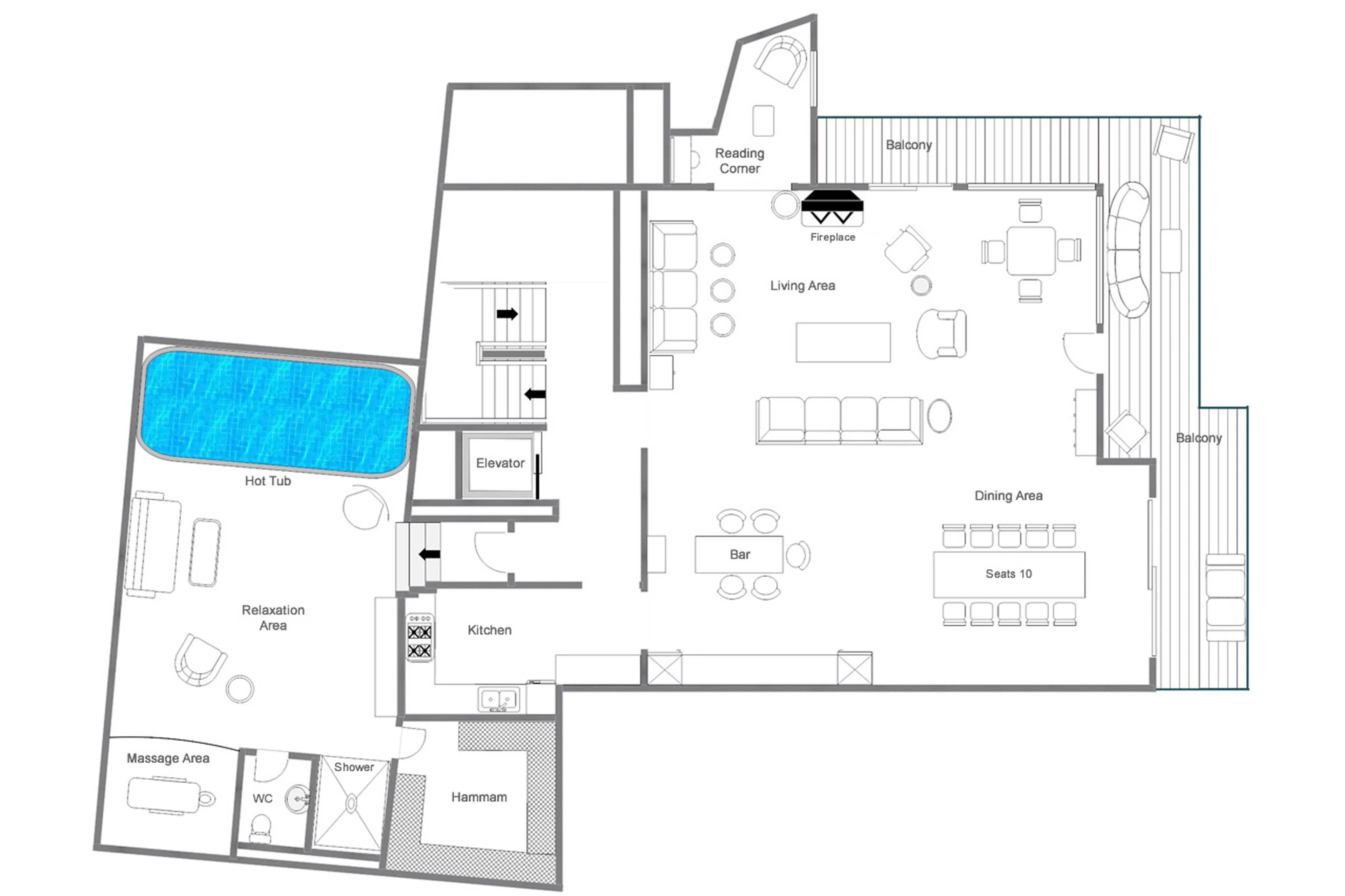 Level 3 floor plan of Chalet Denali Zermatt