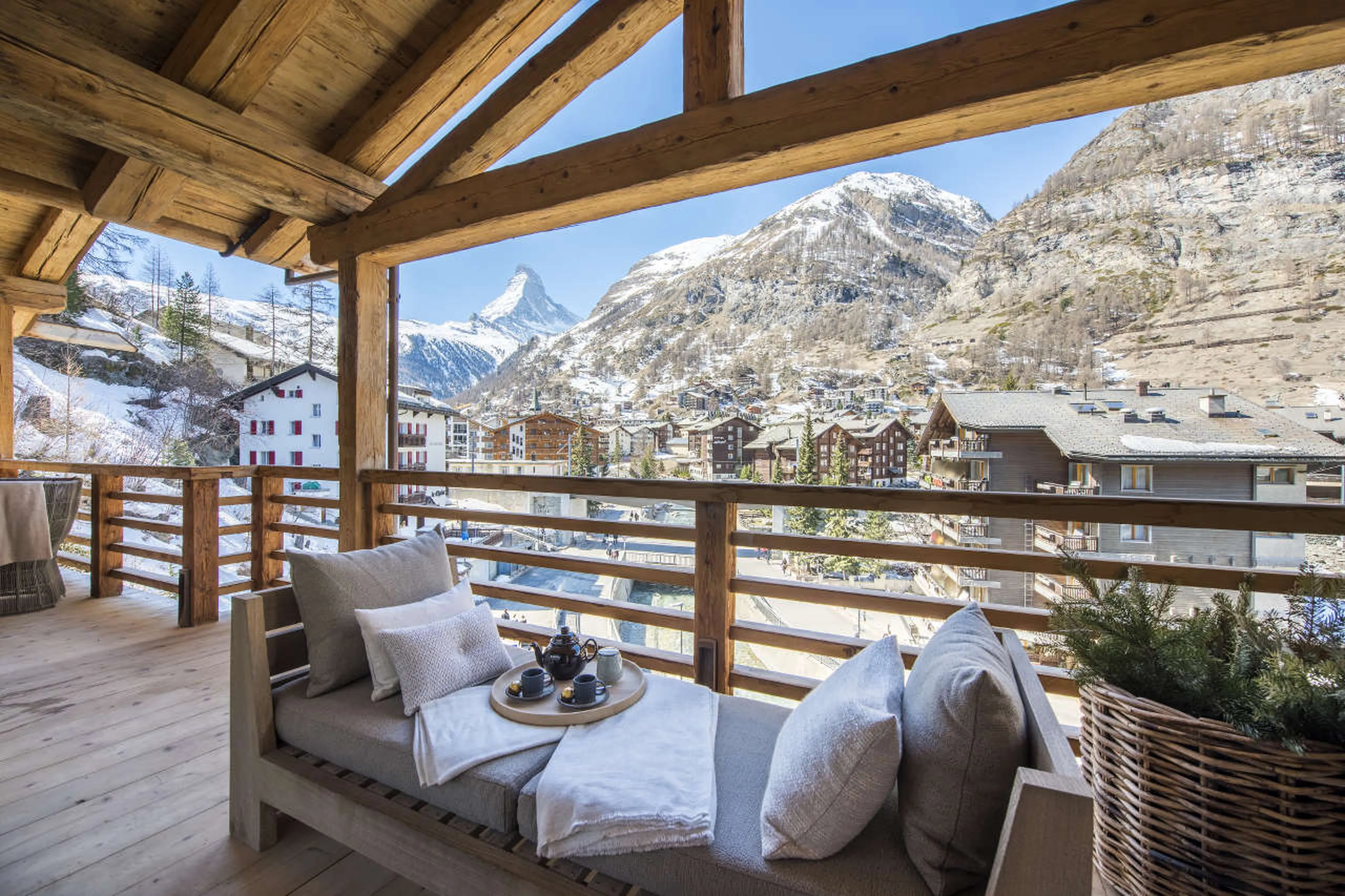 View from terrace at Chalet Denali in Zermatt