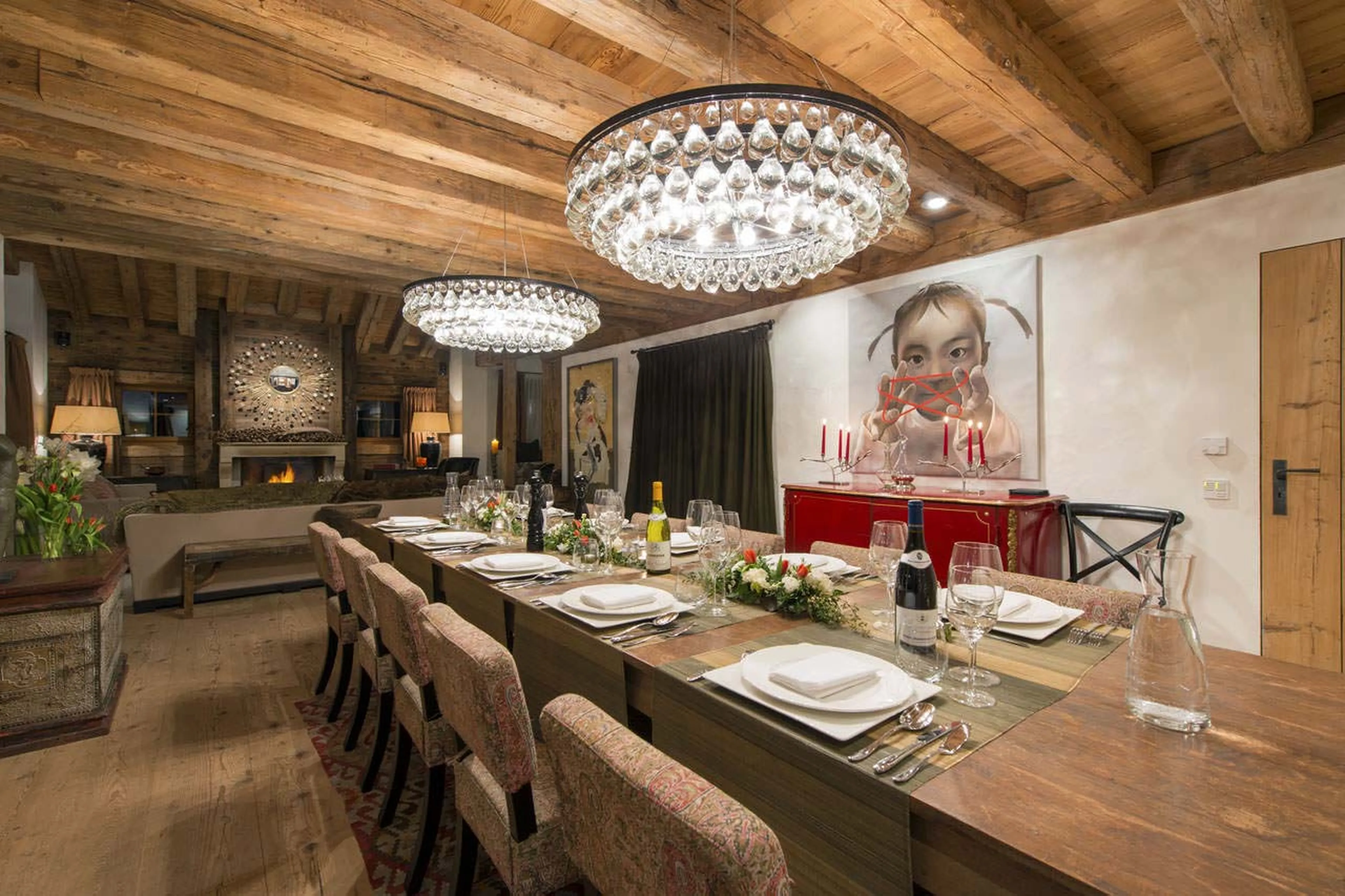 Open plan dining area of  Chalet Dent Blanche in Verbier