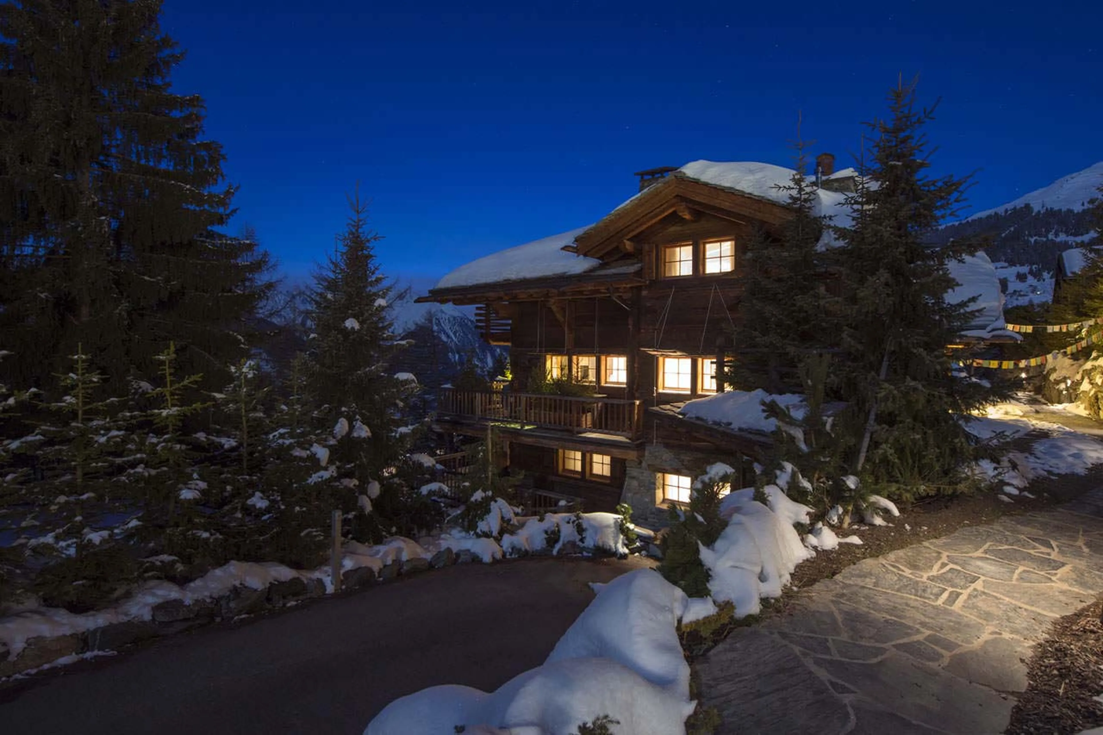 Exterior at night of Chalet Dent Blanche in Verbier