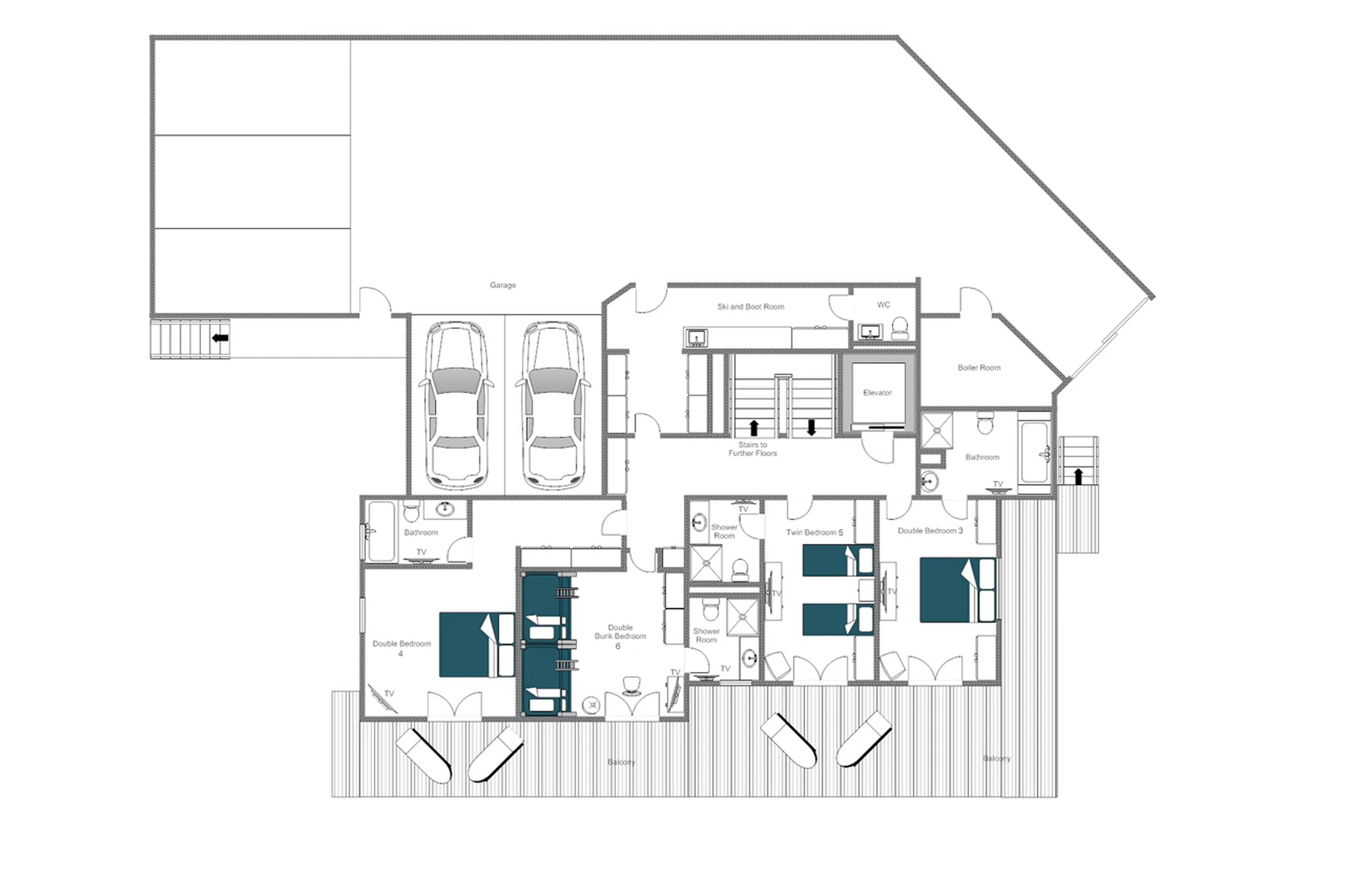 Level 1 floor plan of Chalet Dent Blanche in Verbier