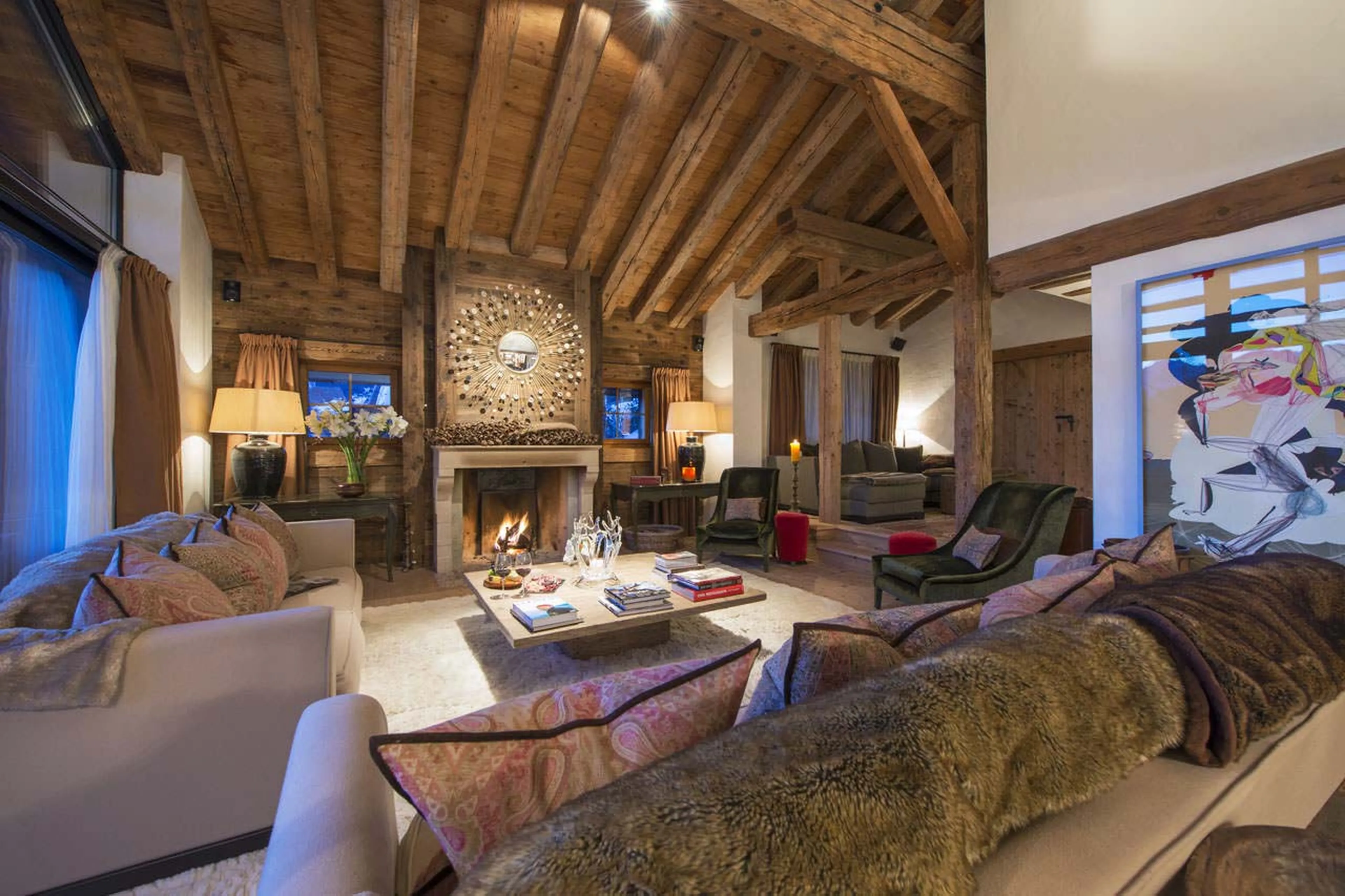Beautifully furnished living area at  Chalet Dent Blanche in Verbier