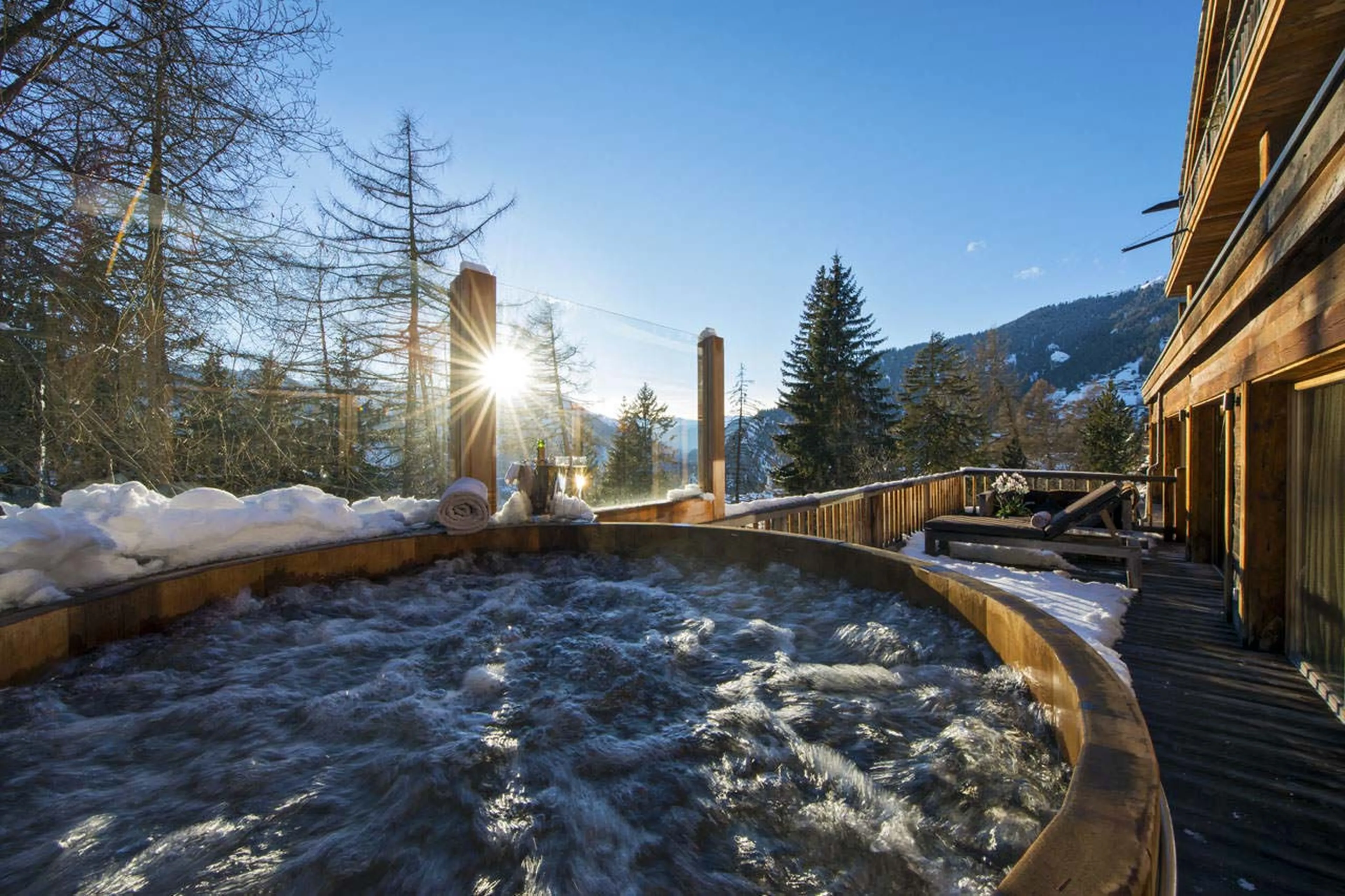 Outdoor hot tub at Chalet Dent Blanche in Verbier