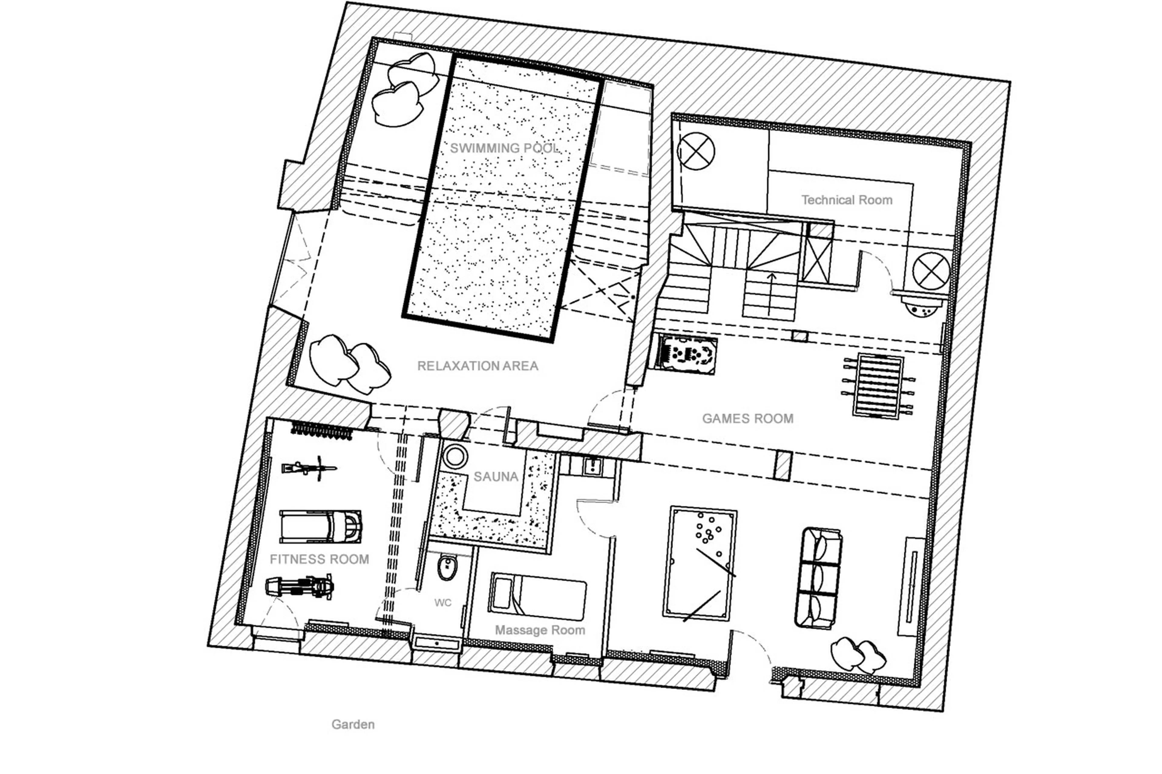 Level -1 floor plan of Chalet des Amis in Meribel