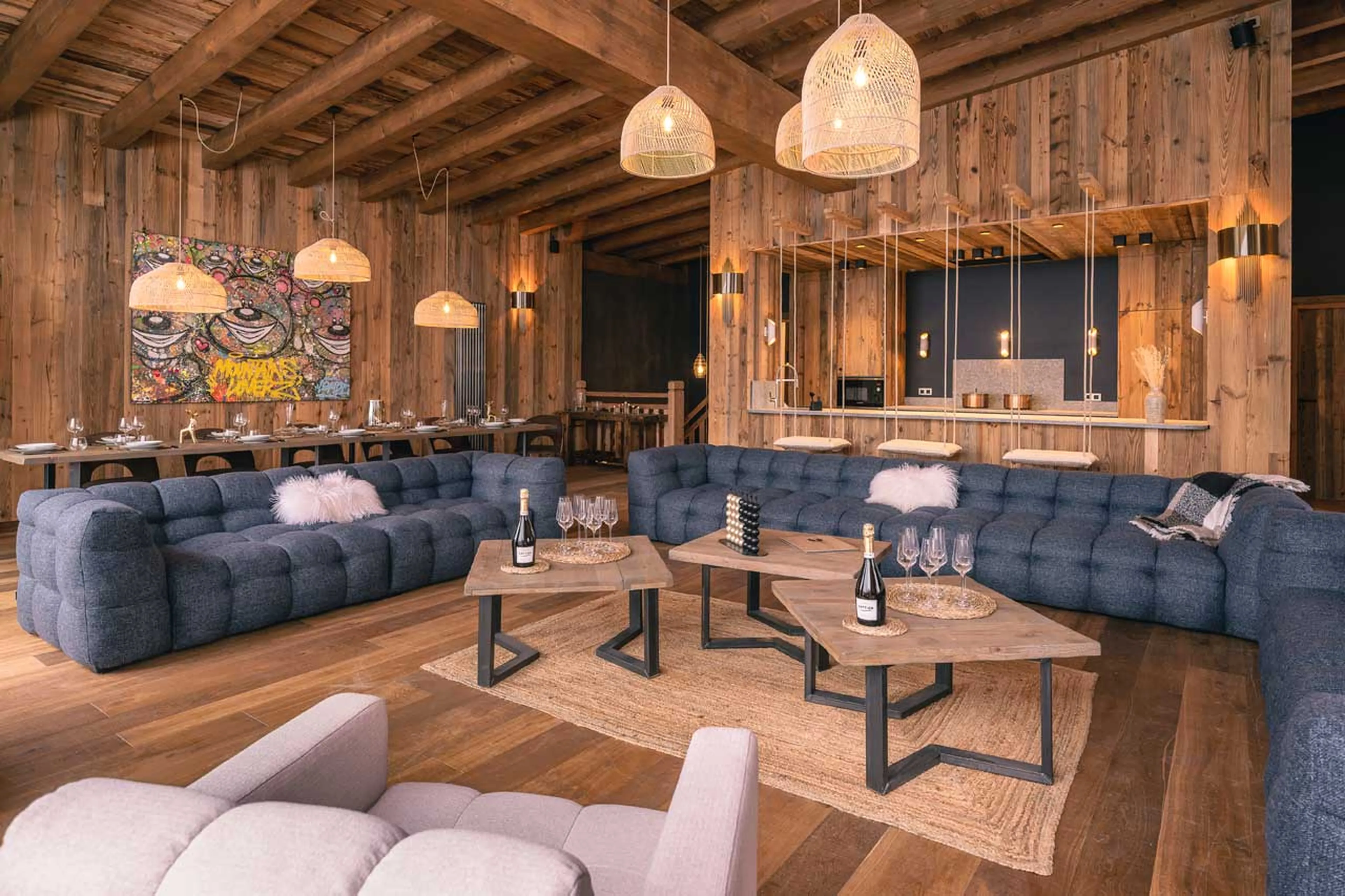 Open-plan living area of Chalet des Amis in Meribel