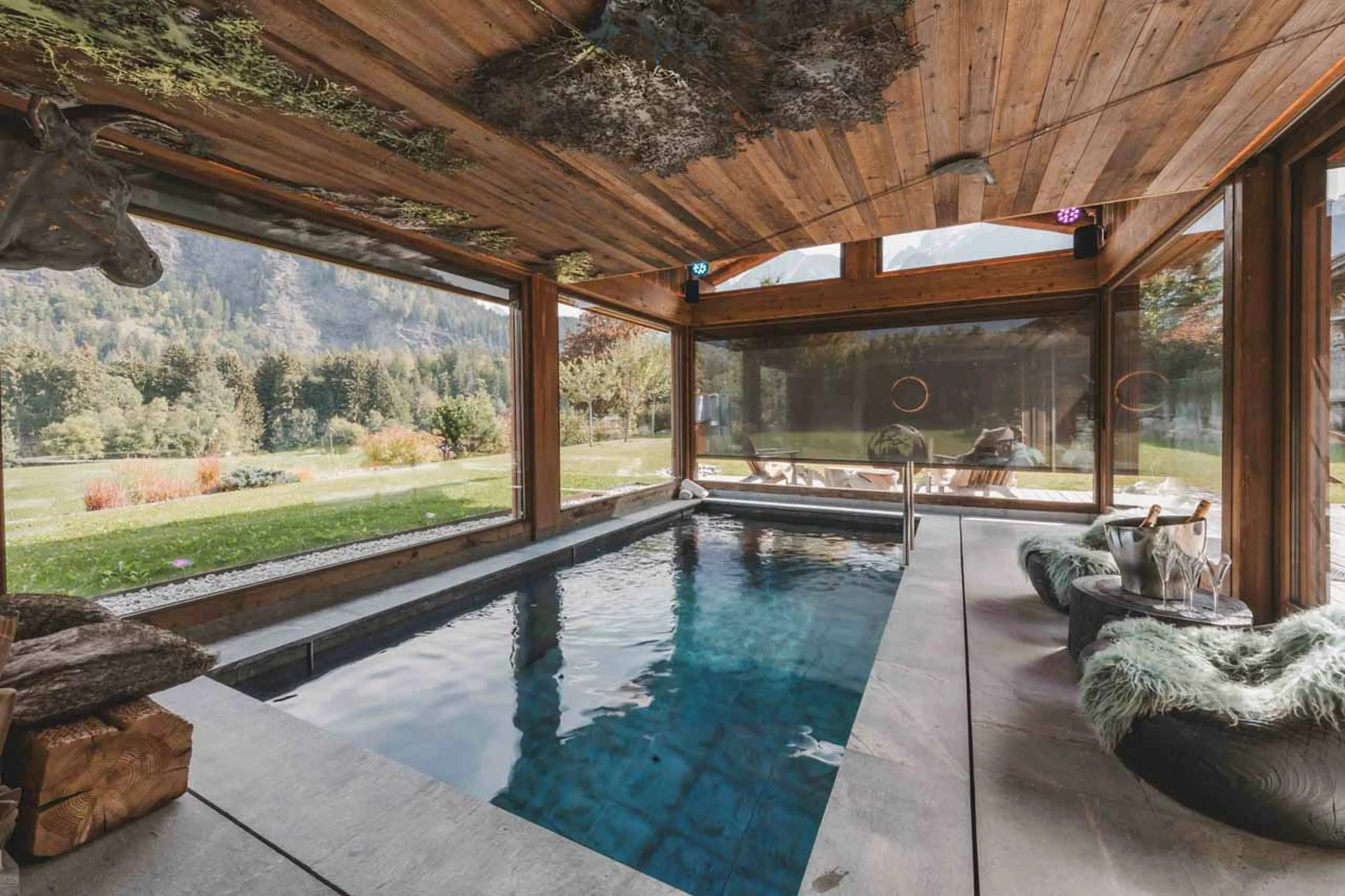 Views from the pool at Chalet des Cristaux in Chamonix
