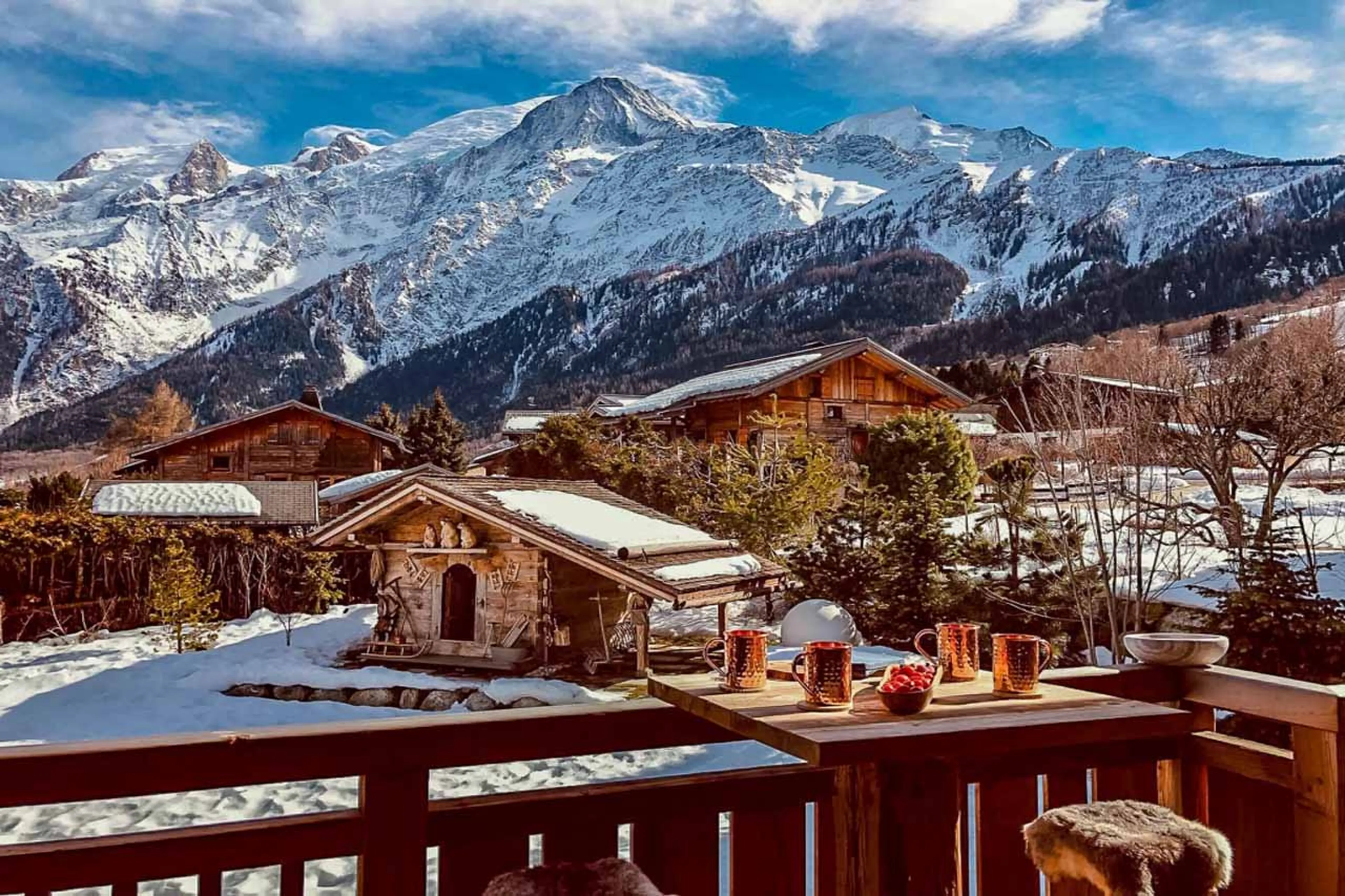 Mountain views from balcony of Chalet des Cristaux in Chamonix