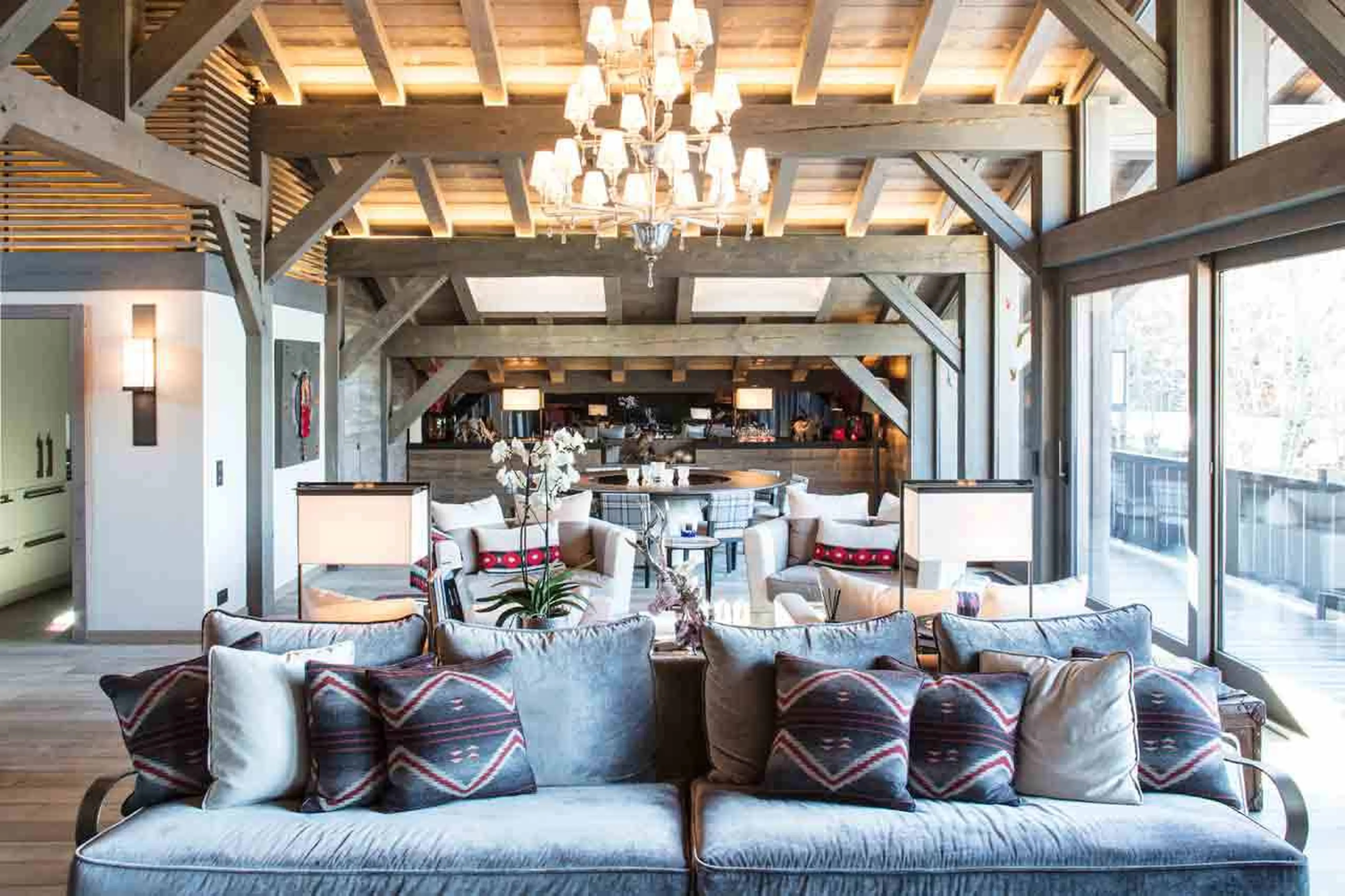 Open plan living and dining area at Chalet des Ecureuils in Megeve