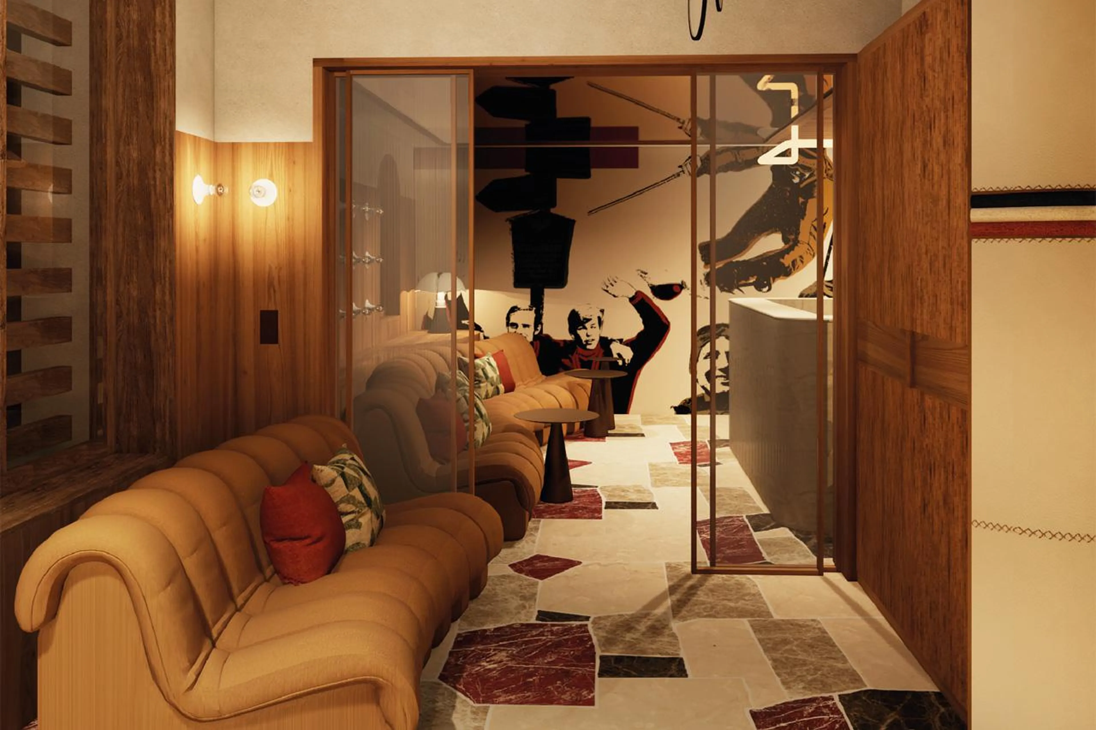 Bar area at des Legendes, Hameau Alpin in Val d'Isere