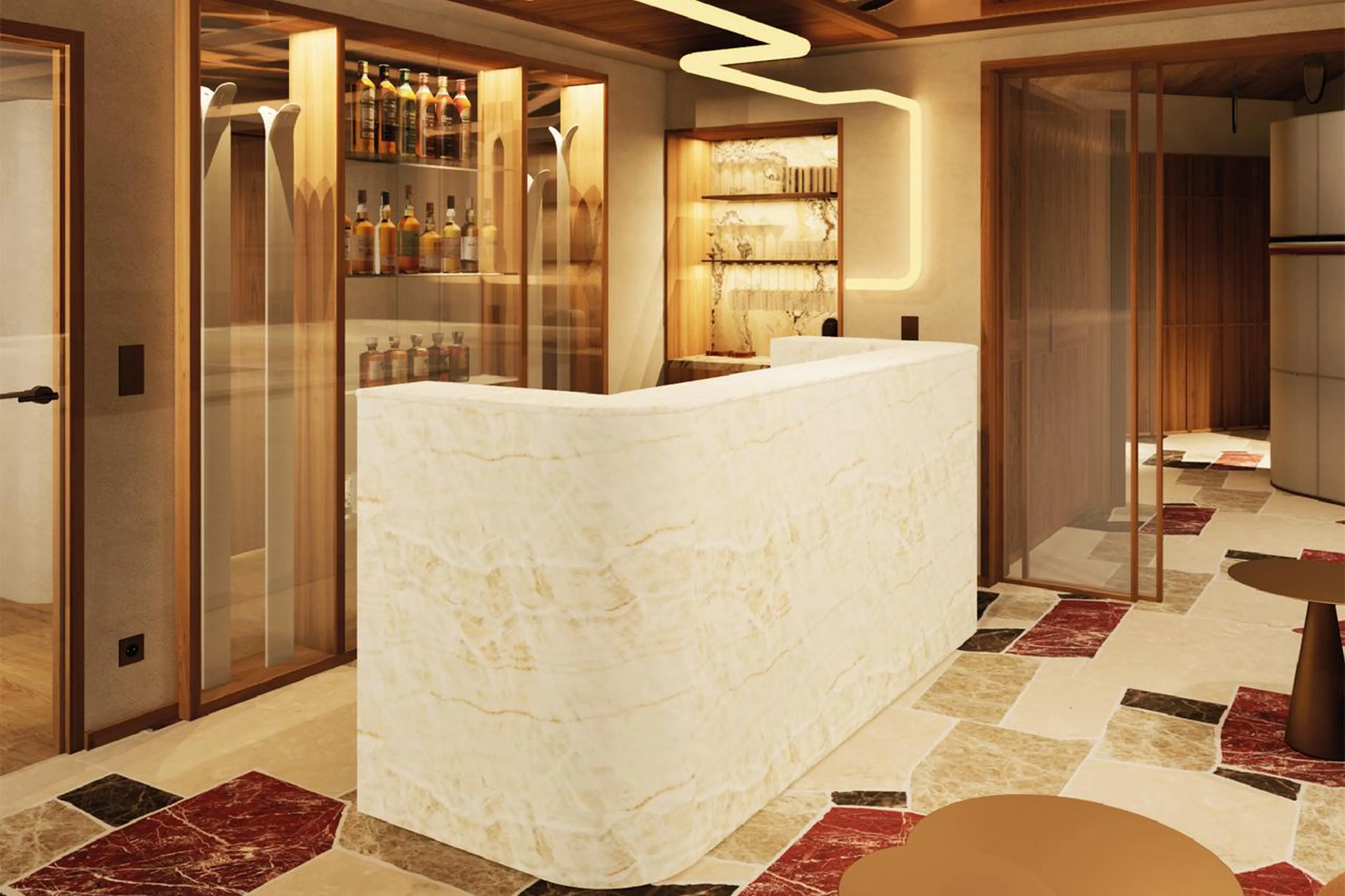 Bar and drinks cabinet at des Legendes, Hameau Alpin in Val d'Isere