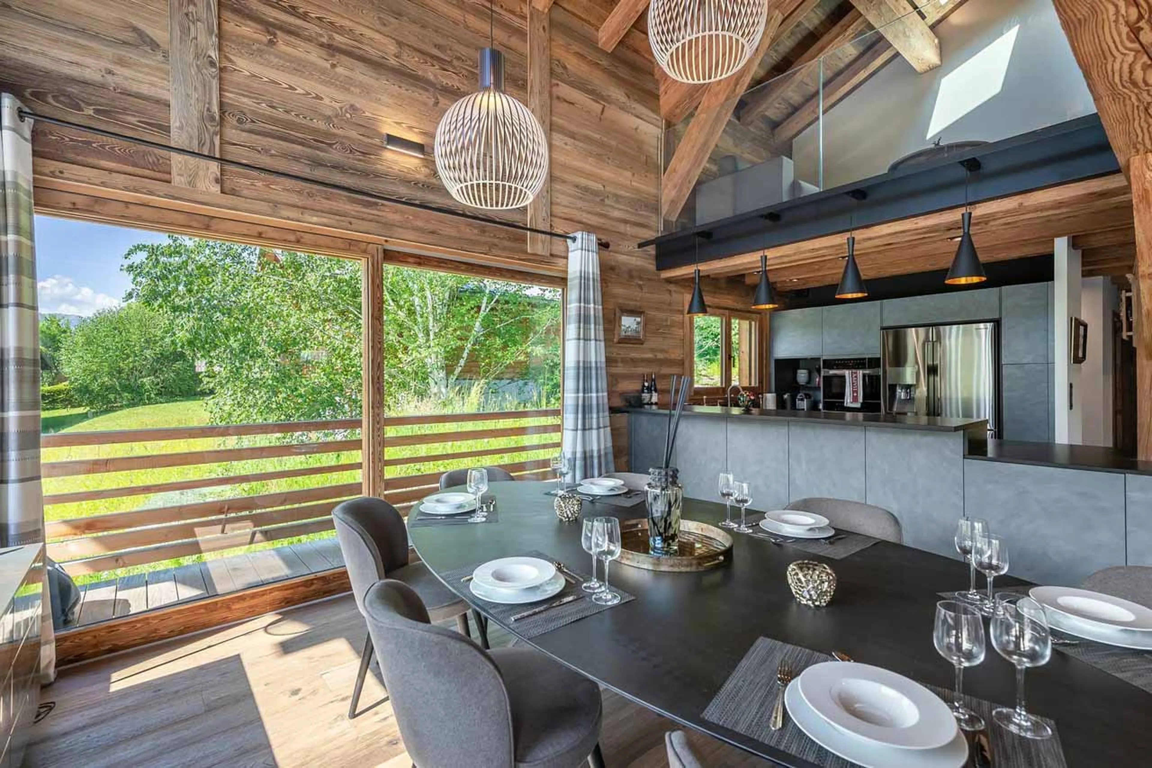 Dining area and balcony at Chalet Eastwood in Megeve