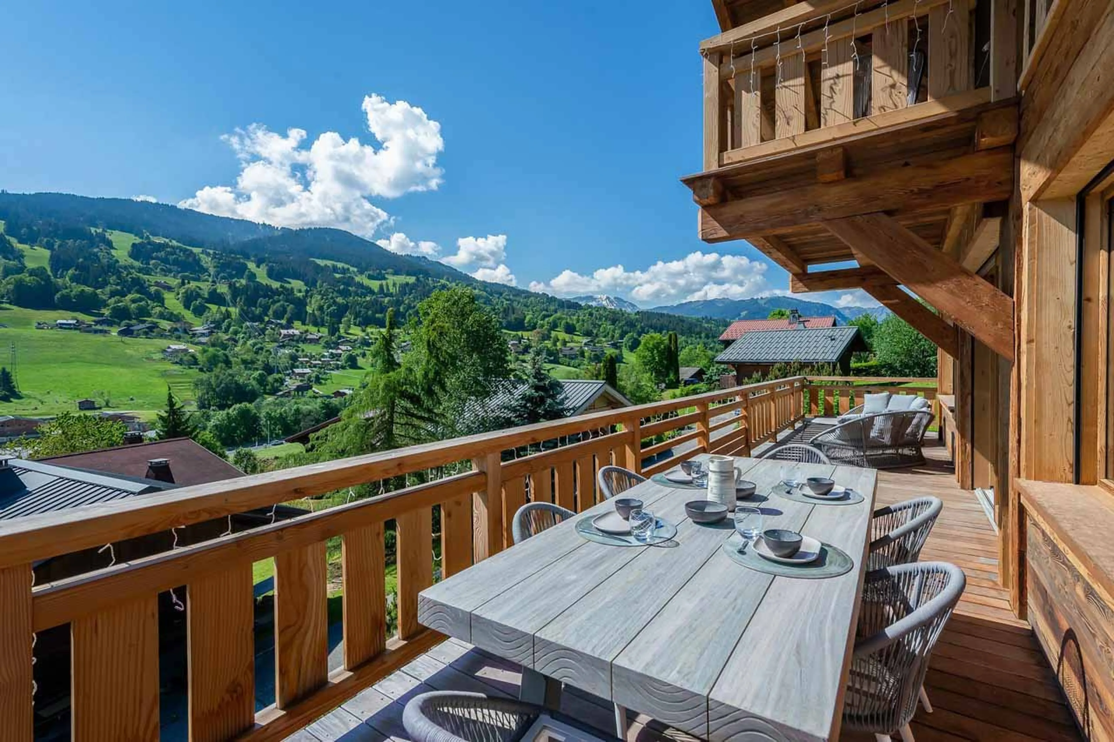 Mountain views from balcony at Chalet Eastwood in Megeve