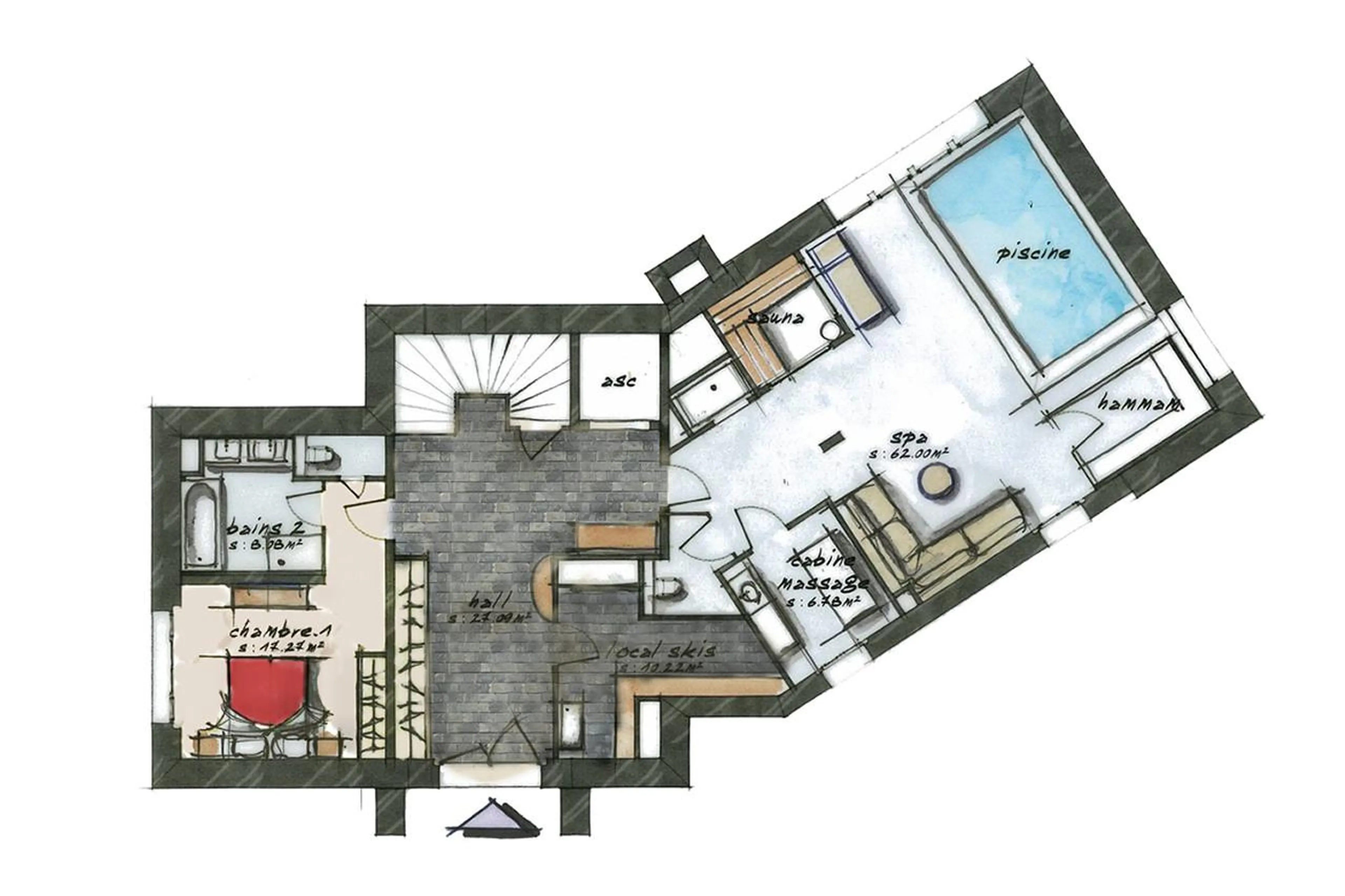 Level 0 floor plan of Chalet Ebene in Val d’ Isere