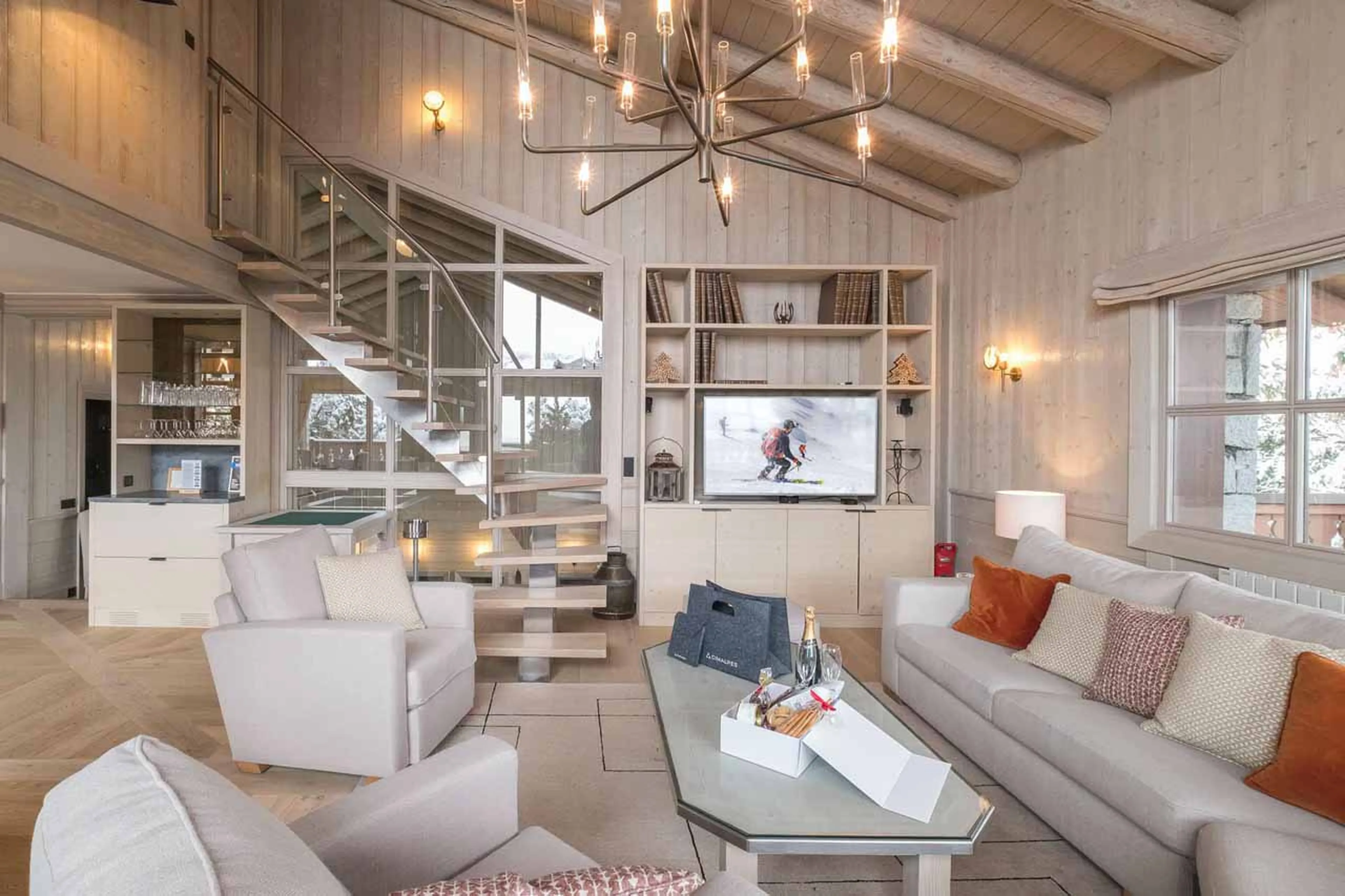 Living room with television, Chalet Edelstone, Courchevel 1850