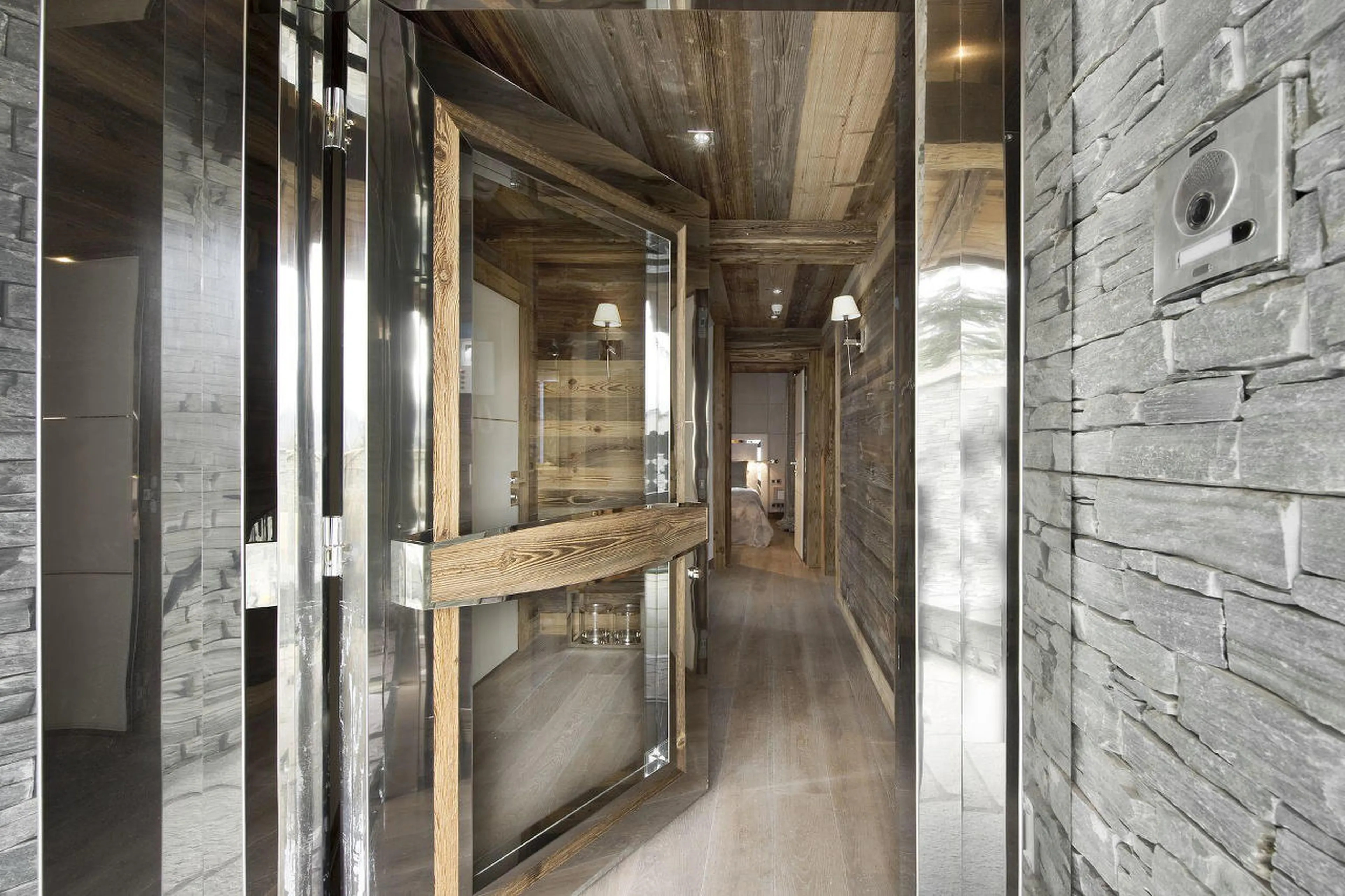 Entrance hall on ground floor of Chalet Eden in Courchevel 1850