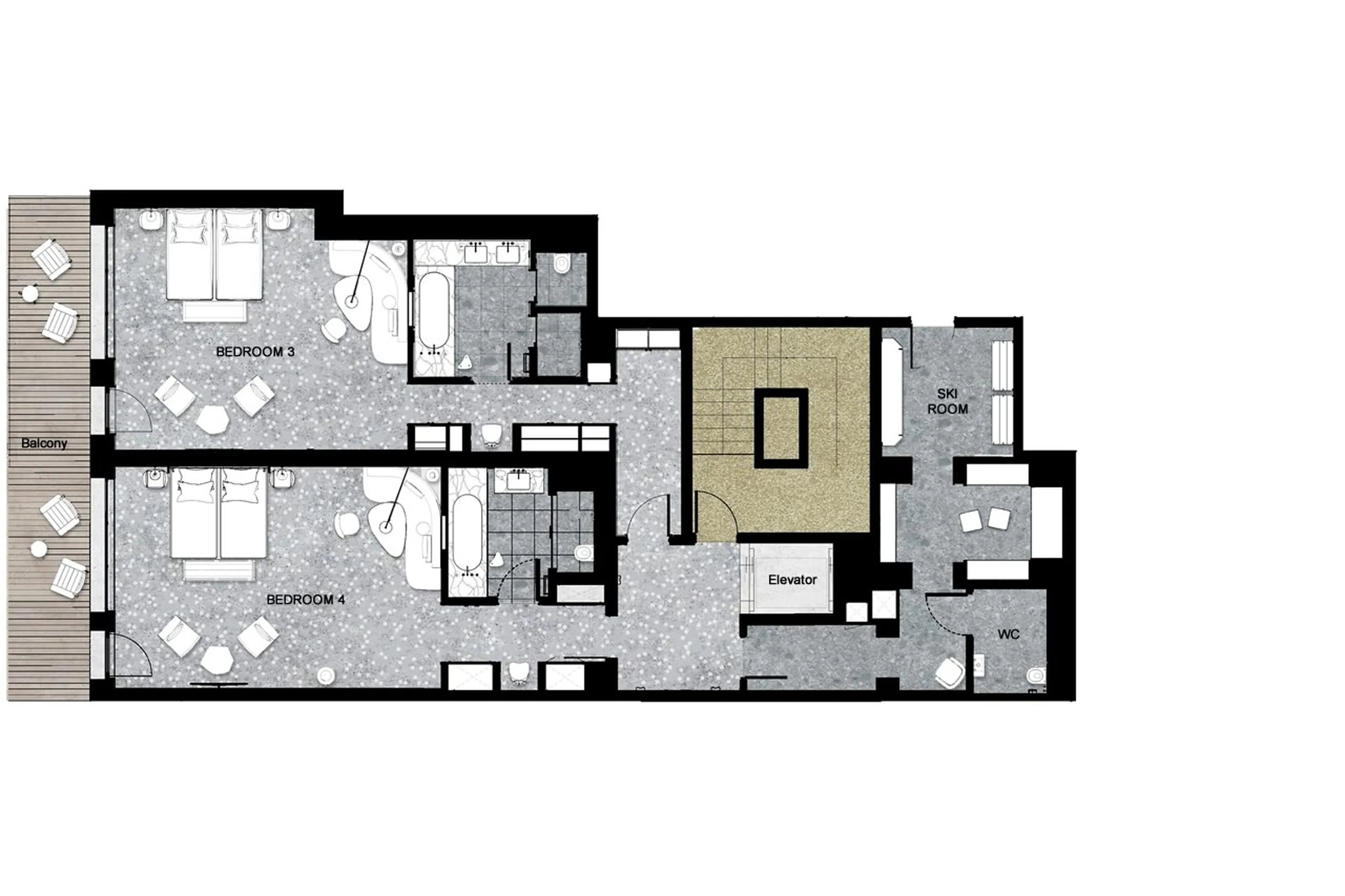 Level 0 floor plan of Chalet Eleonore in Meribel