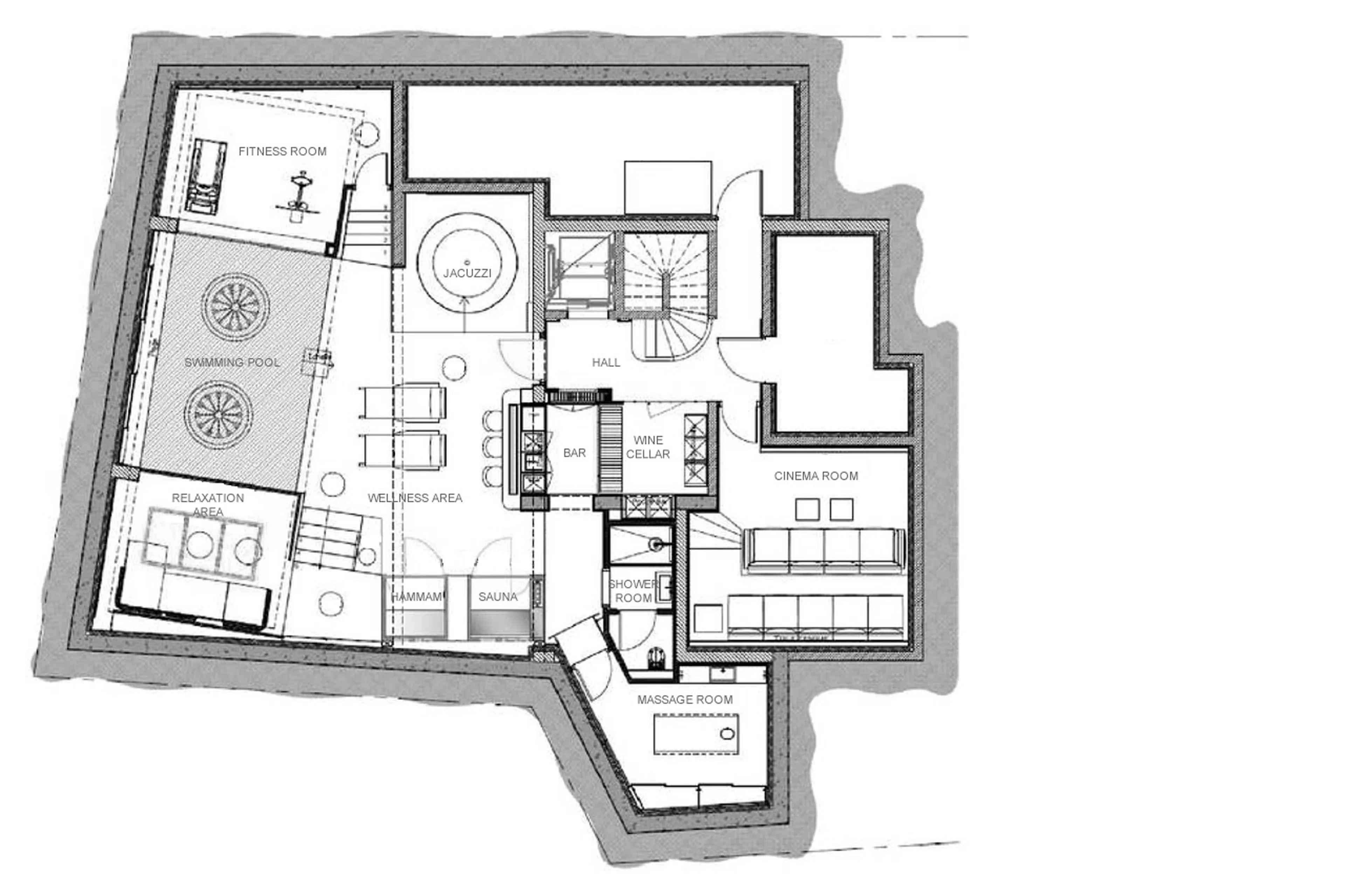 Level -1 floor plan of Chalet Elixir in Courchevel 1850