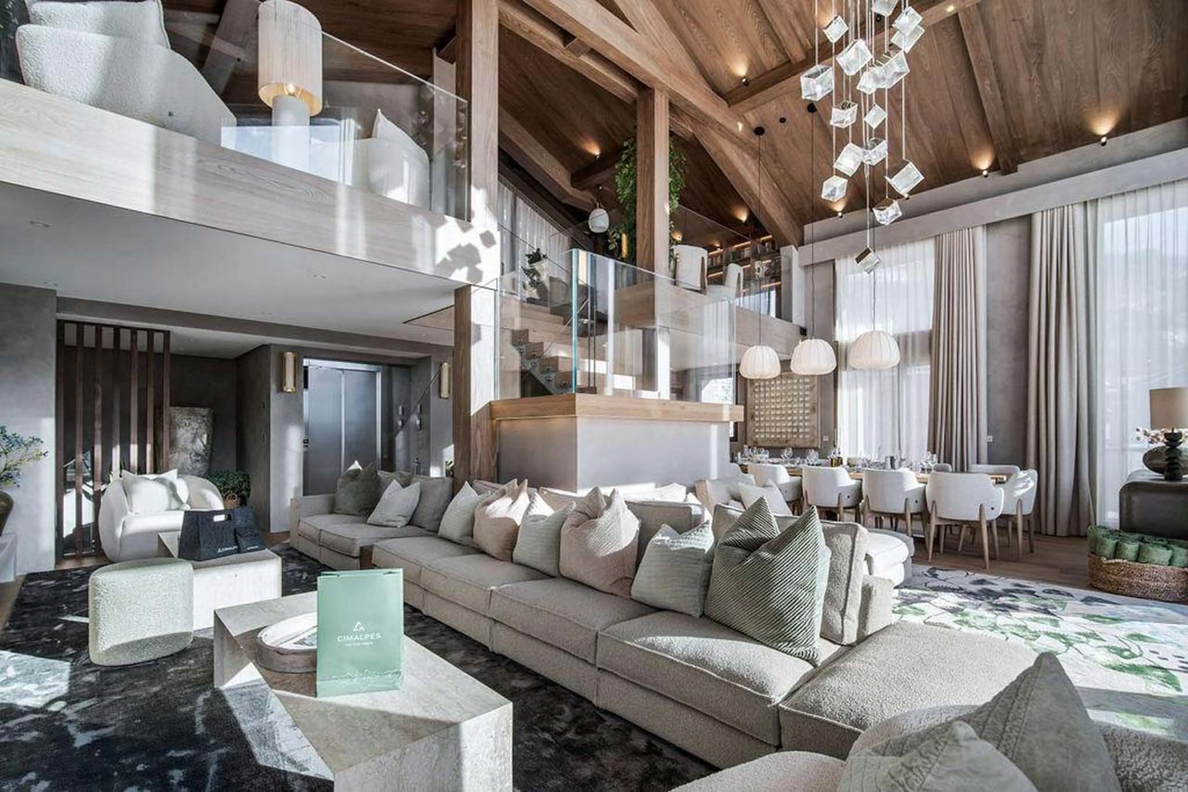 Mezzanine overlooking living area in Chalet Escapade, St Martin de Belleville