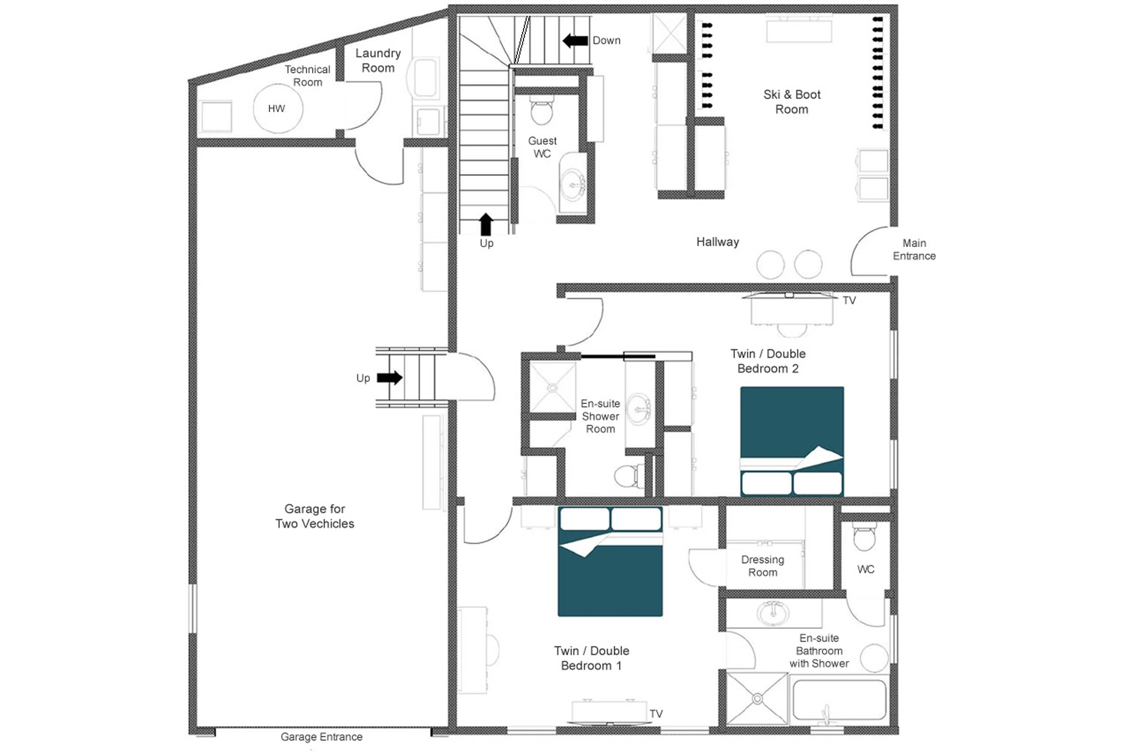 Level 0 floor plan of Chalet Face a Face in Val d'Isere