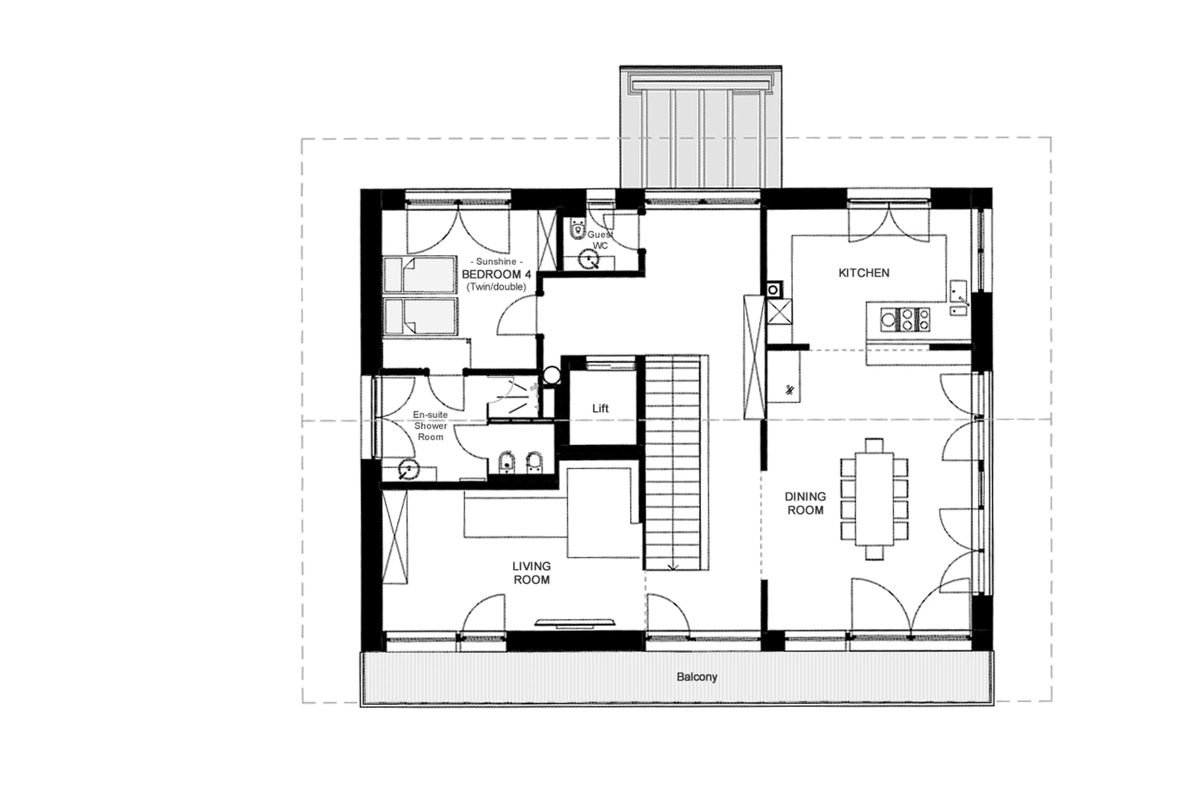 Level 2 floor plan of Chalet Falcon in Lech