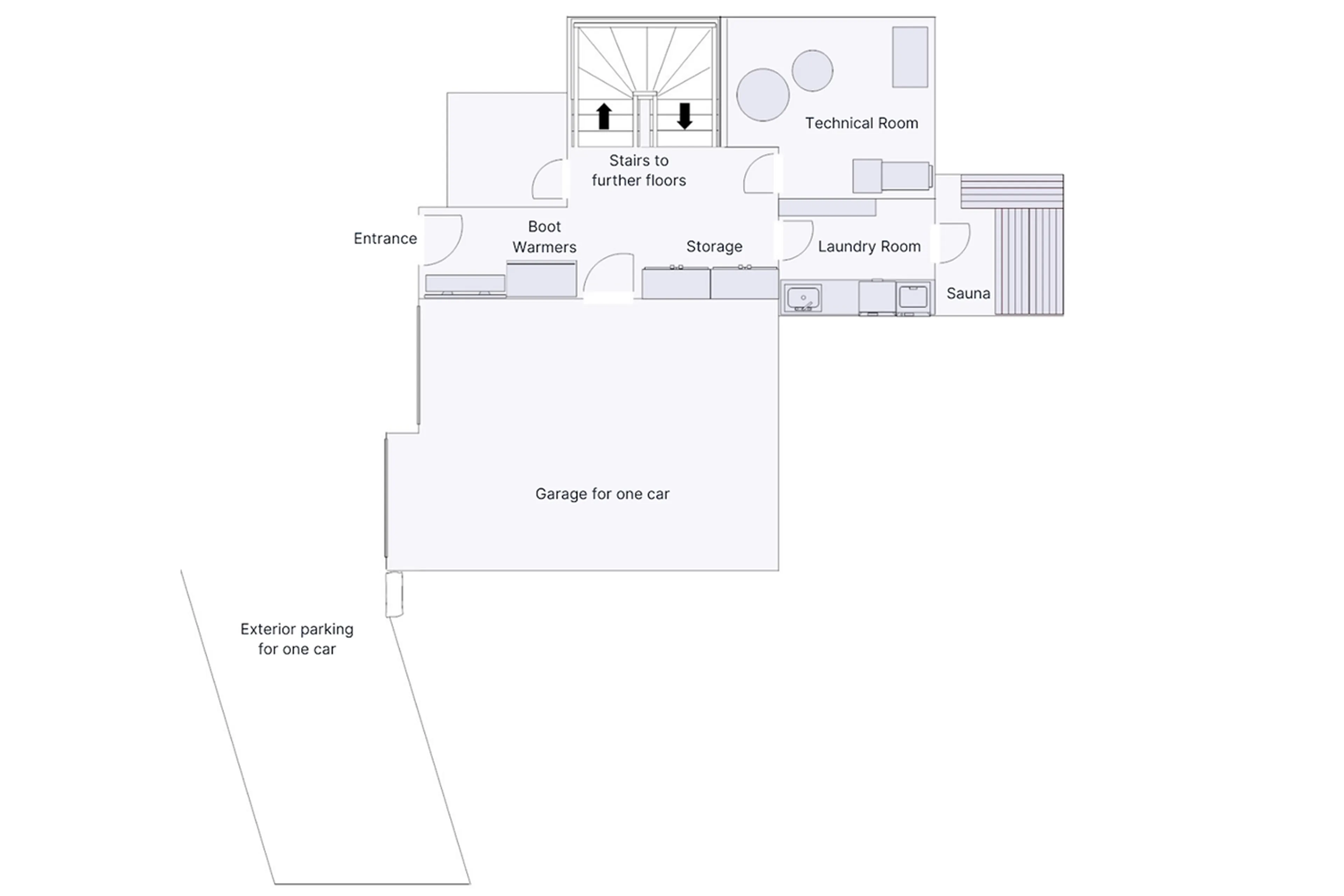 Level 0 floor plan of Chalet Feuillu in Verbier