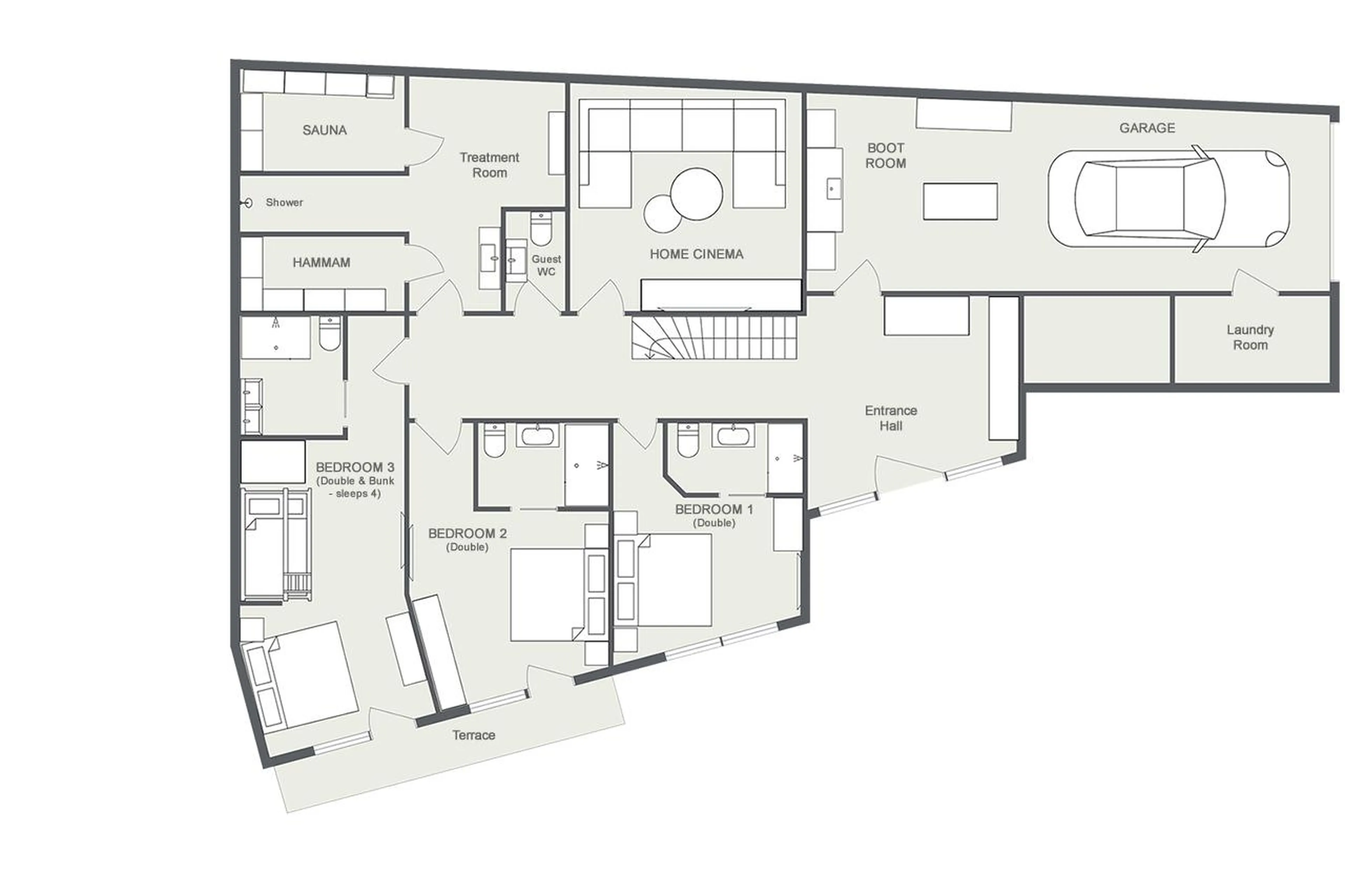 Level 0 floor plan of Chalet Fika in Les Gets