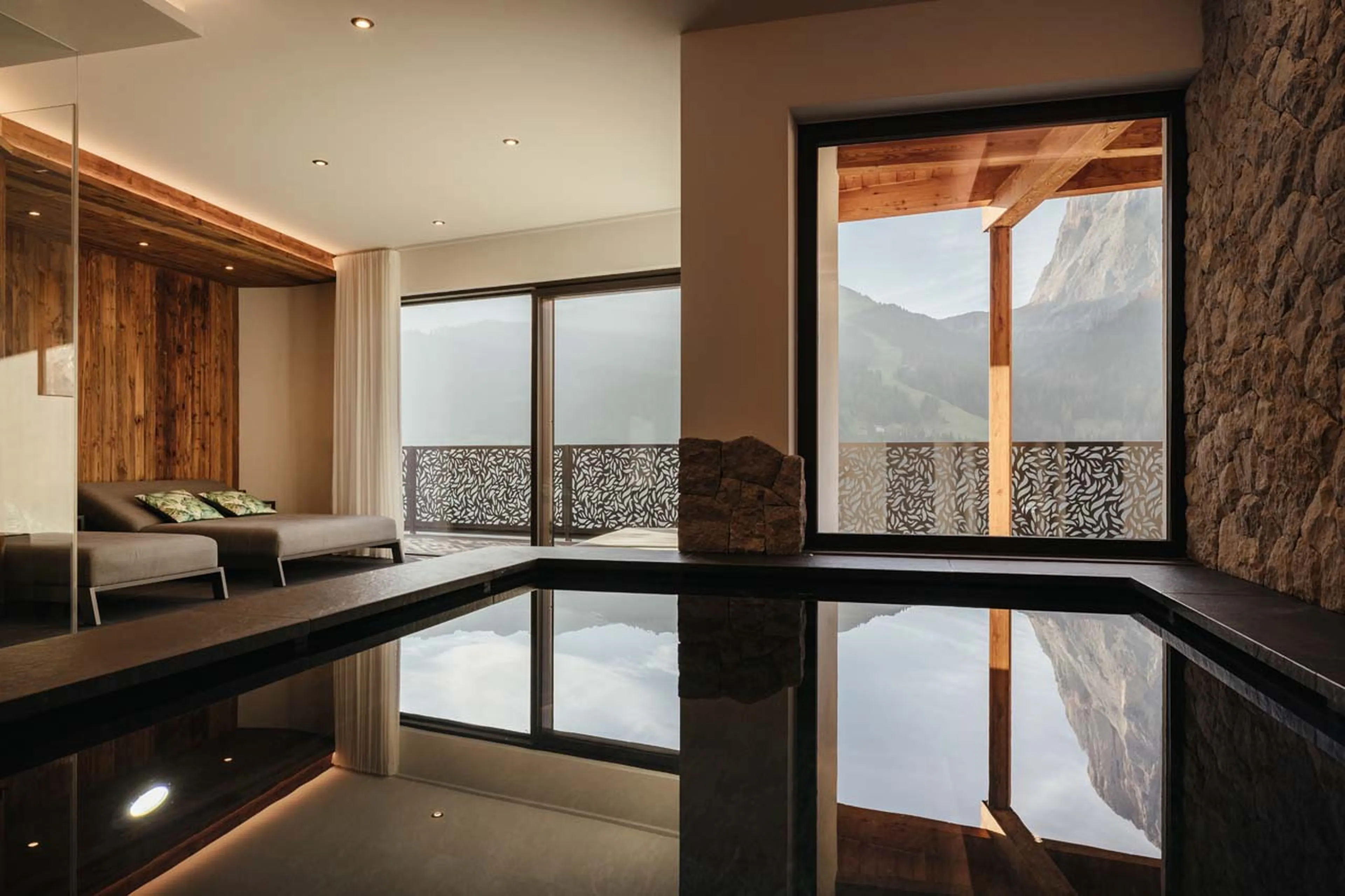 Swimming pool with mountain views in Chalet Filip, Val Gardena