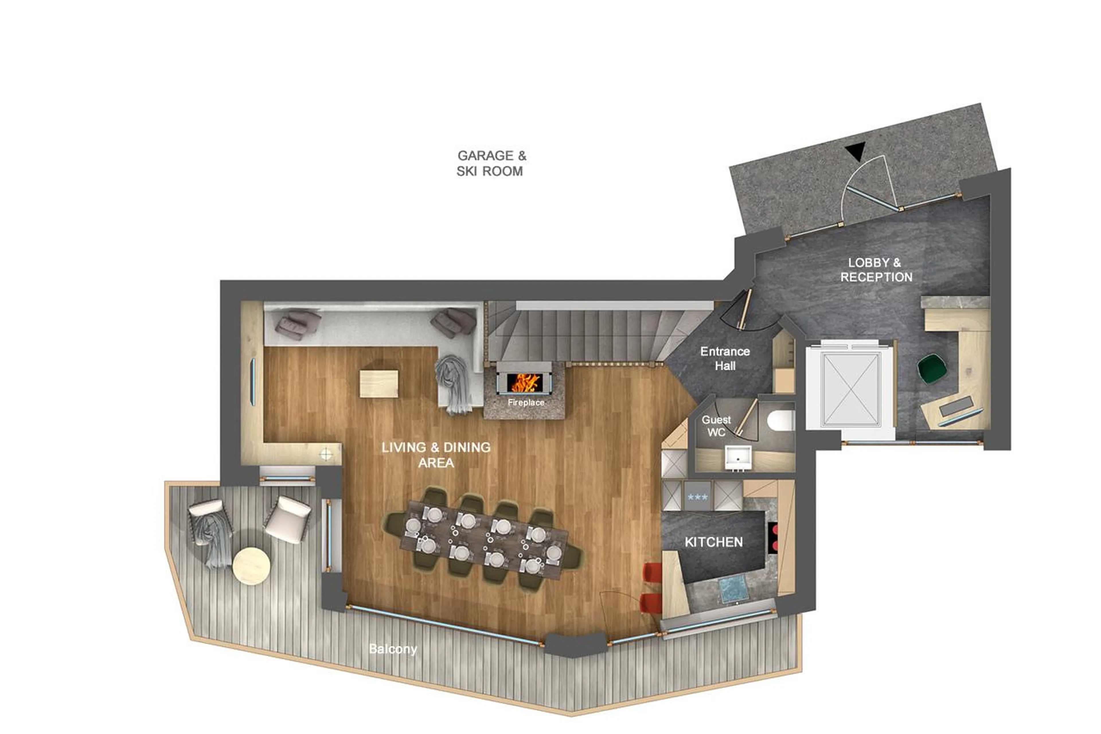 Top level floor plan of Chalet Filip in Val Gardena