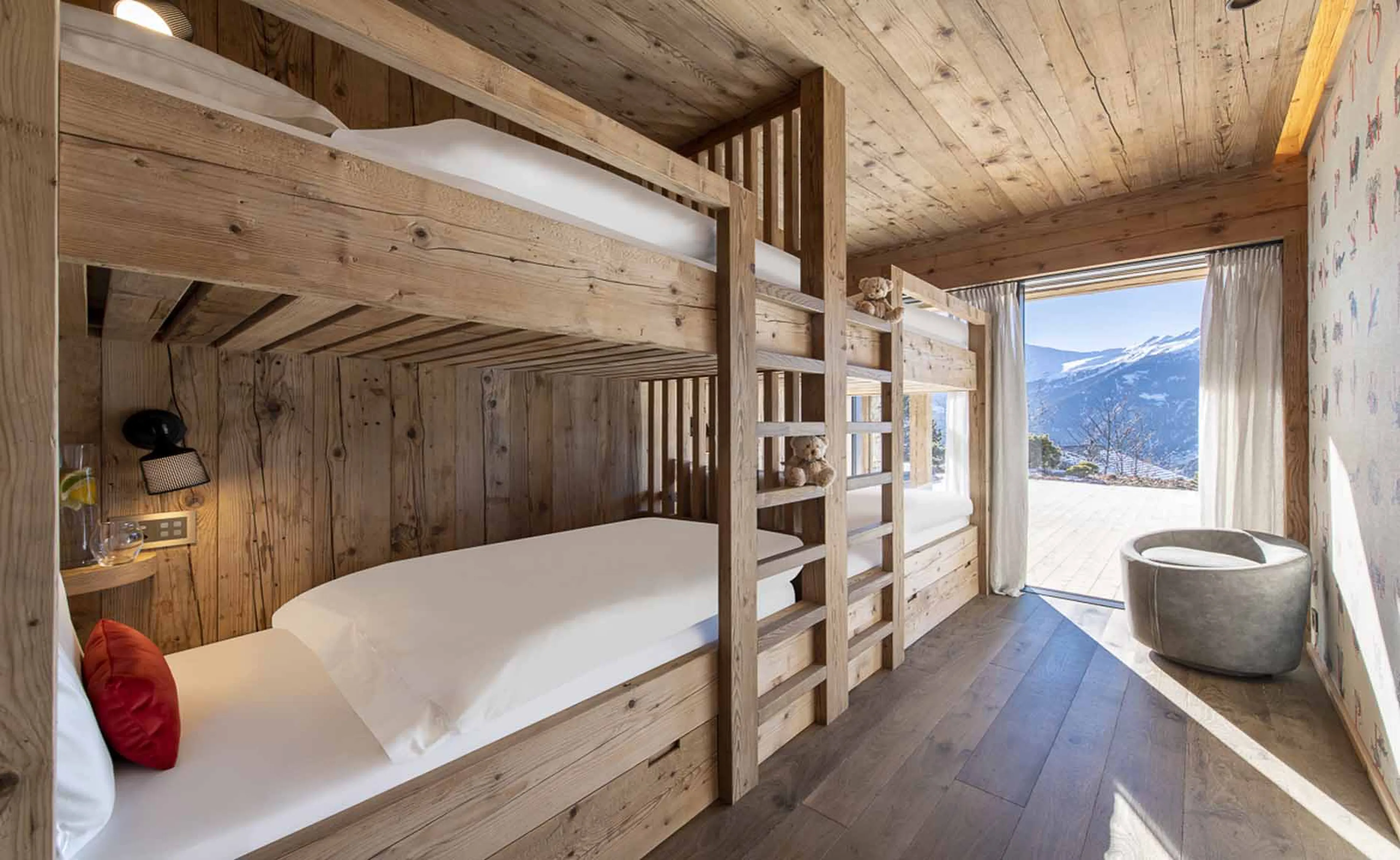 Access to terrace from bunk bedroom at Chalet Foulon in Verbier