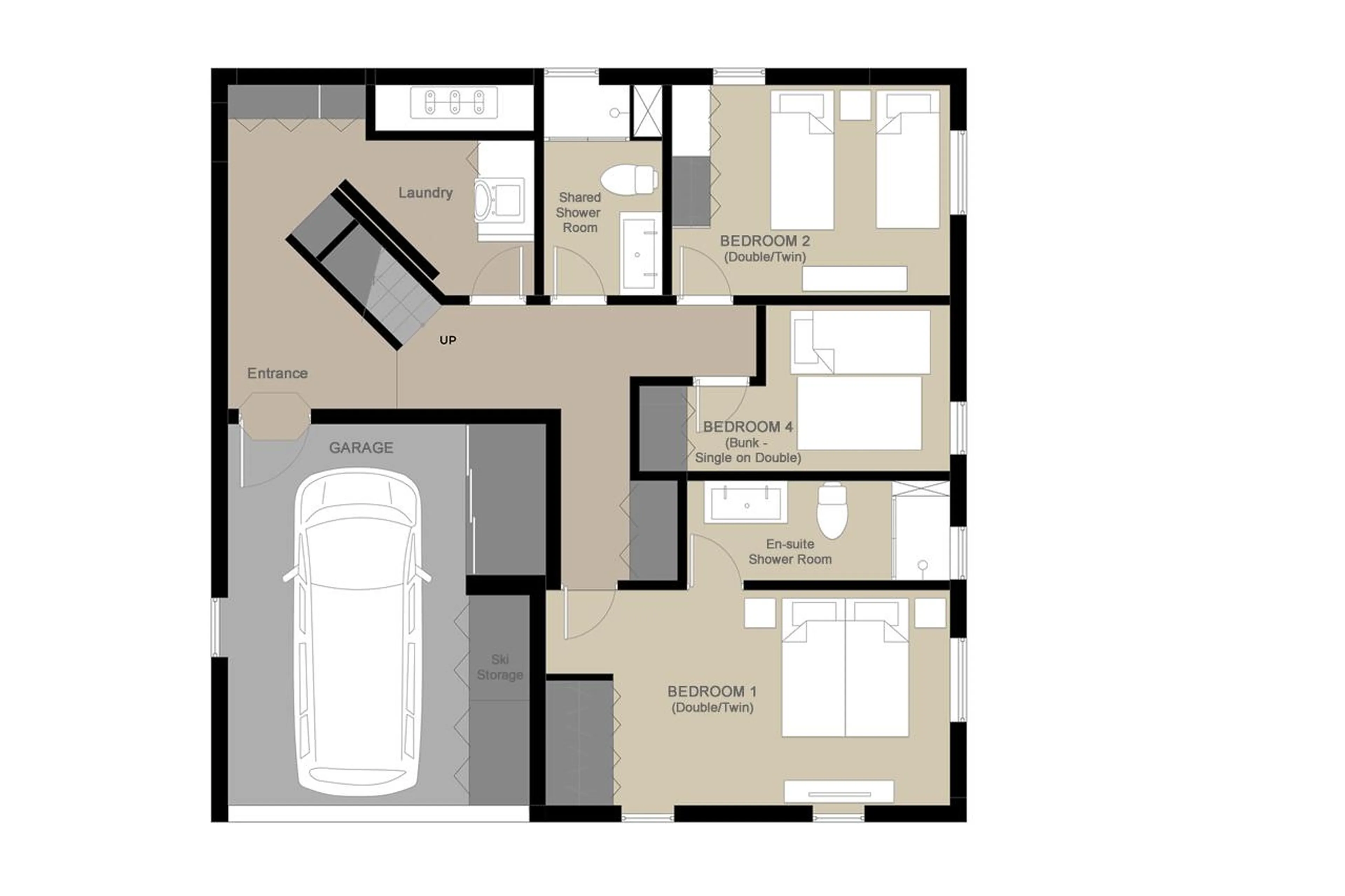 Level 0 floor plan of Chalet Foxwood B in Niseko