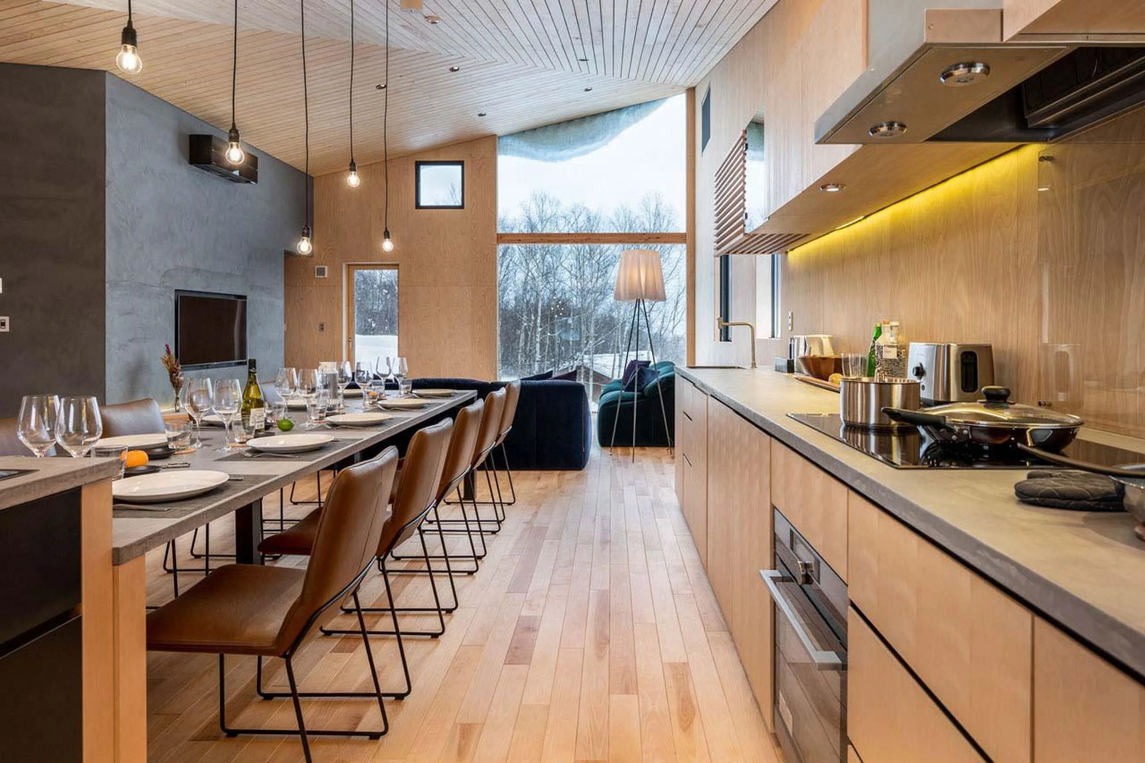 Spacious and well-equipped kitchen area at Chalet Foxwood B in Niseko