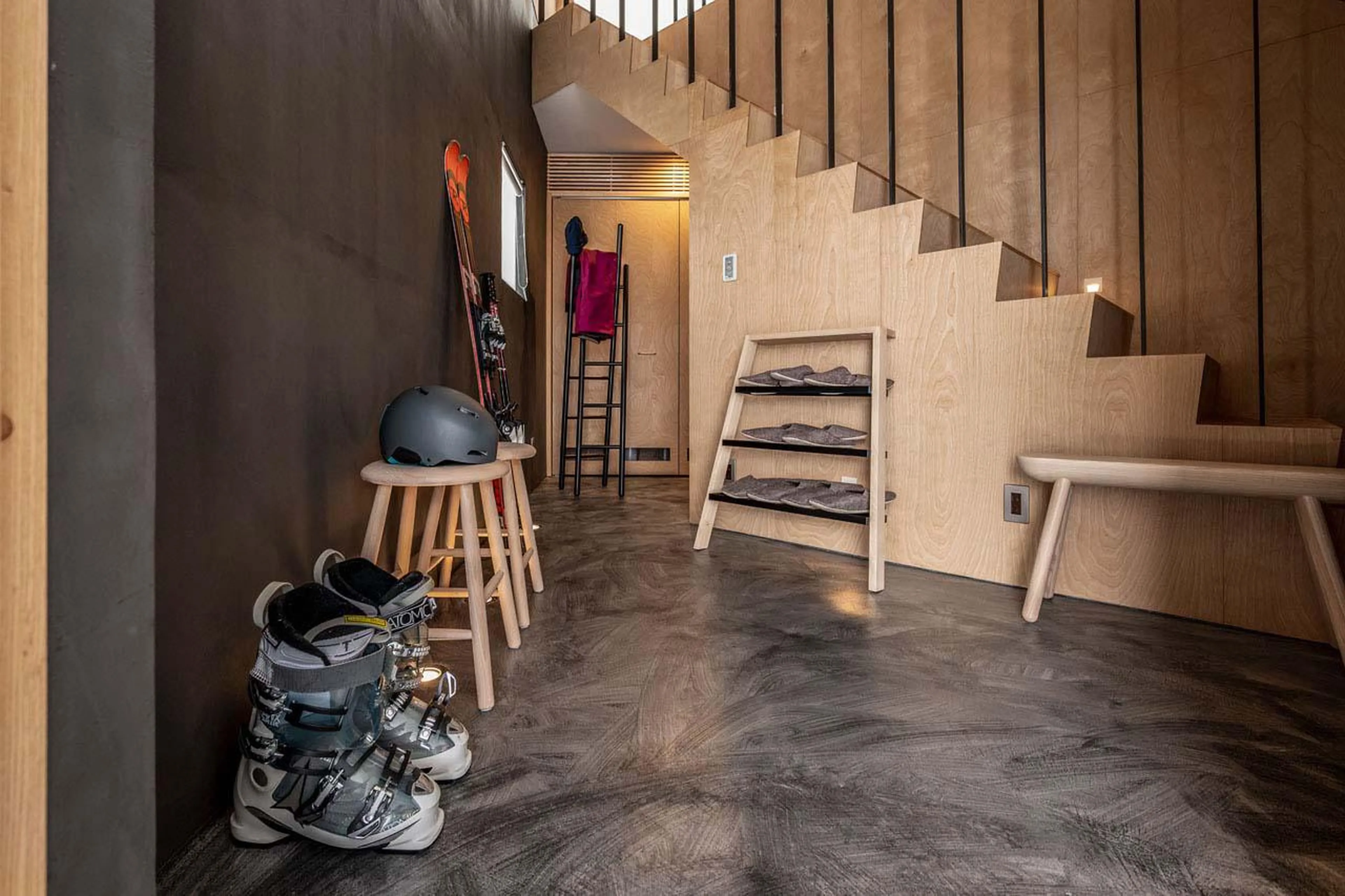 Ground floor ski storage space at Chalet Foxwood B in Niseko