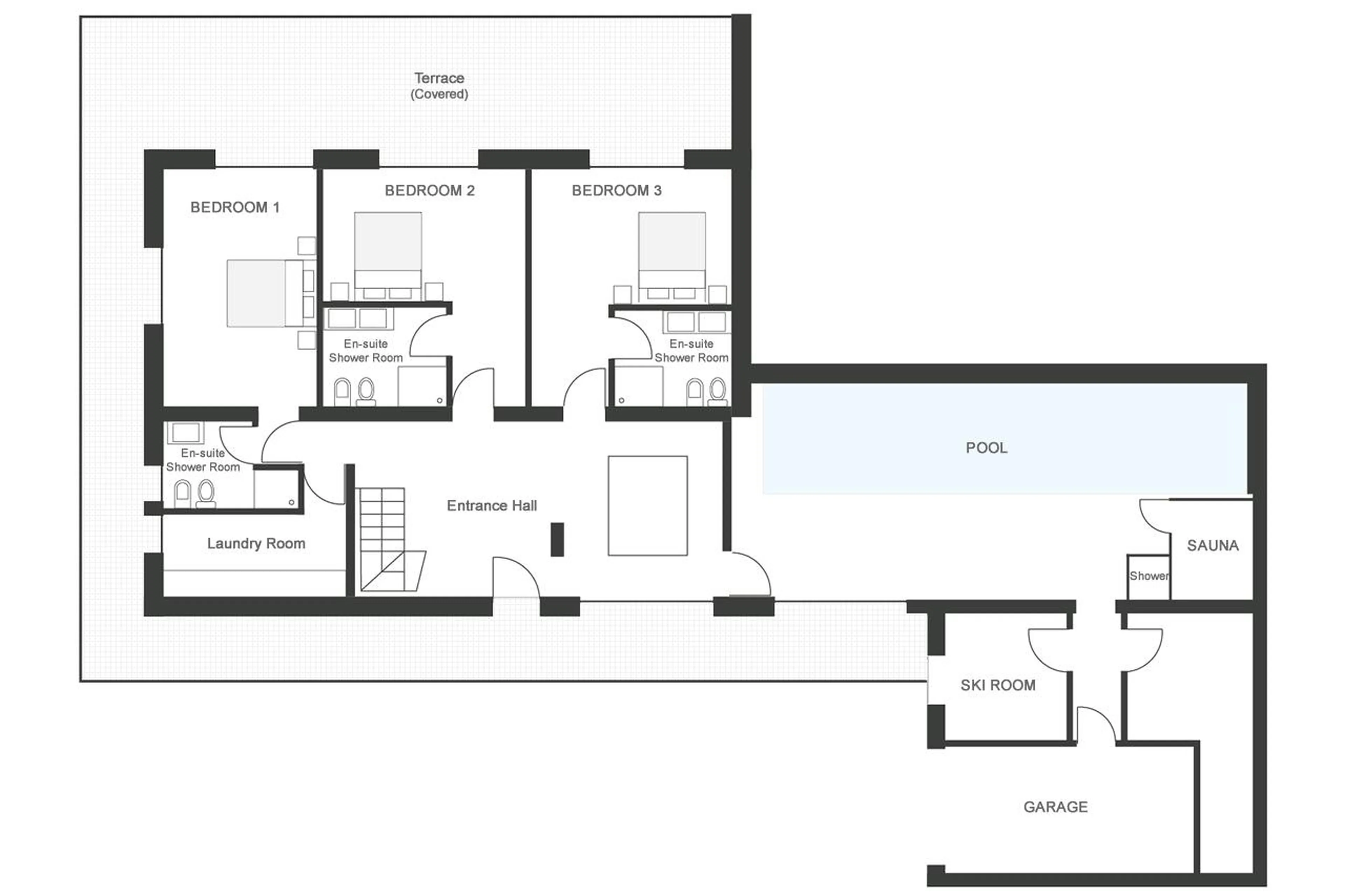 Level 0 floor plan of Chalet Freya in Chamonix