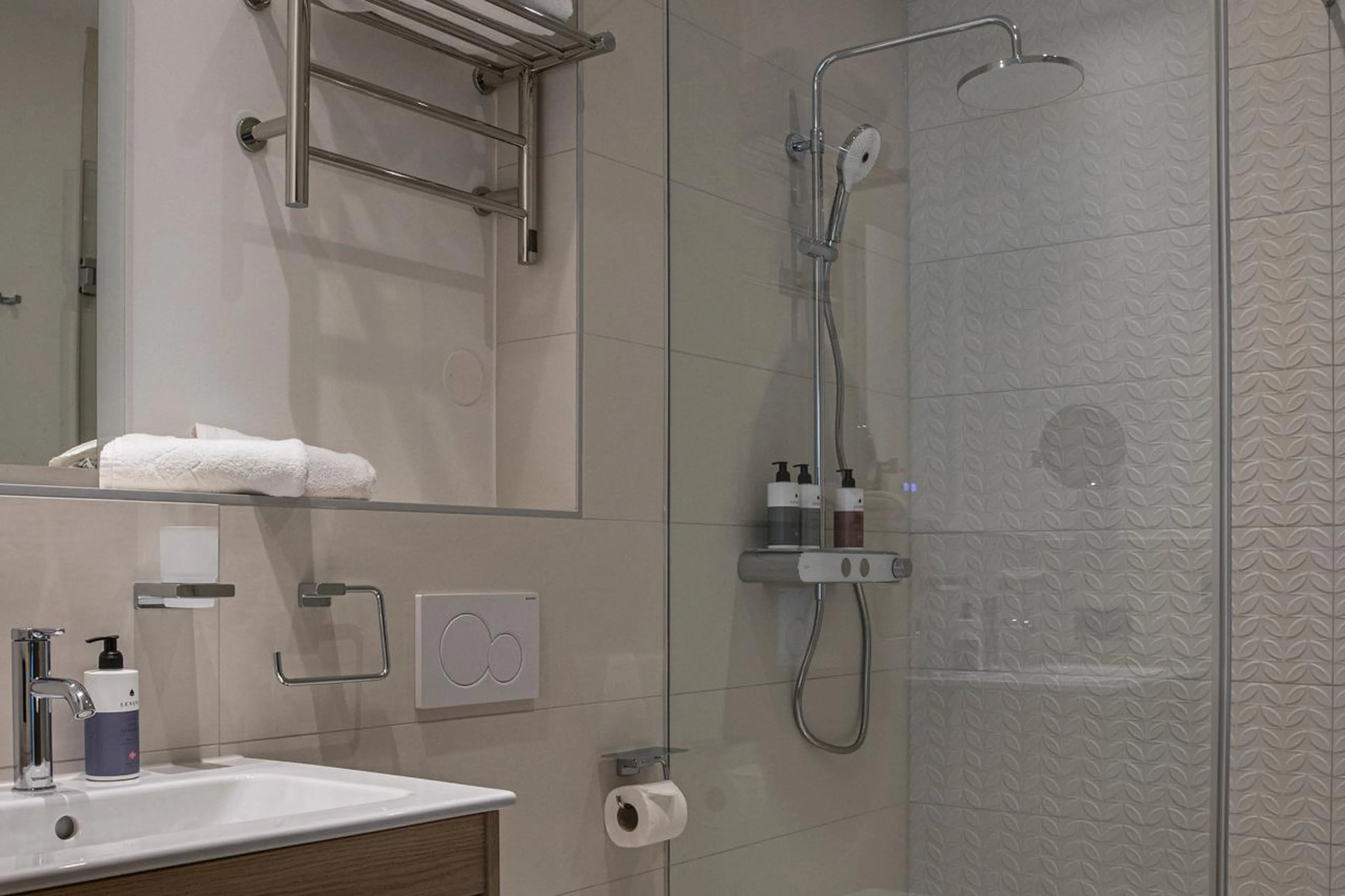 En-suite shower room at Chalet Frieda in St Anton