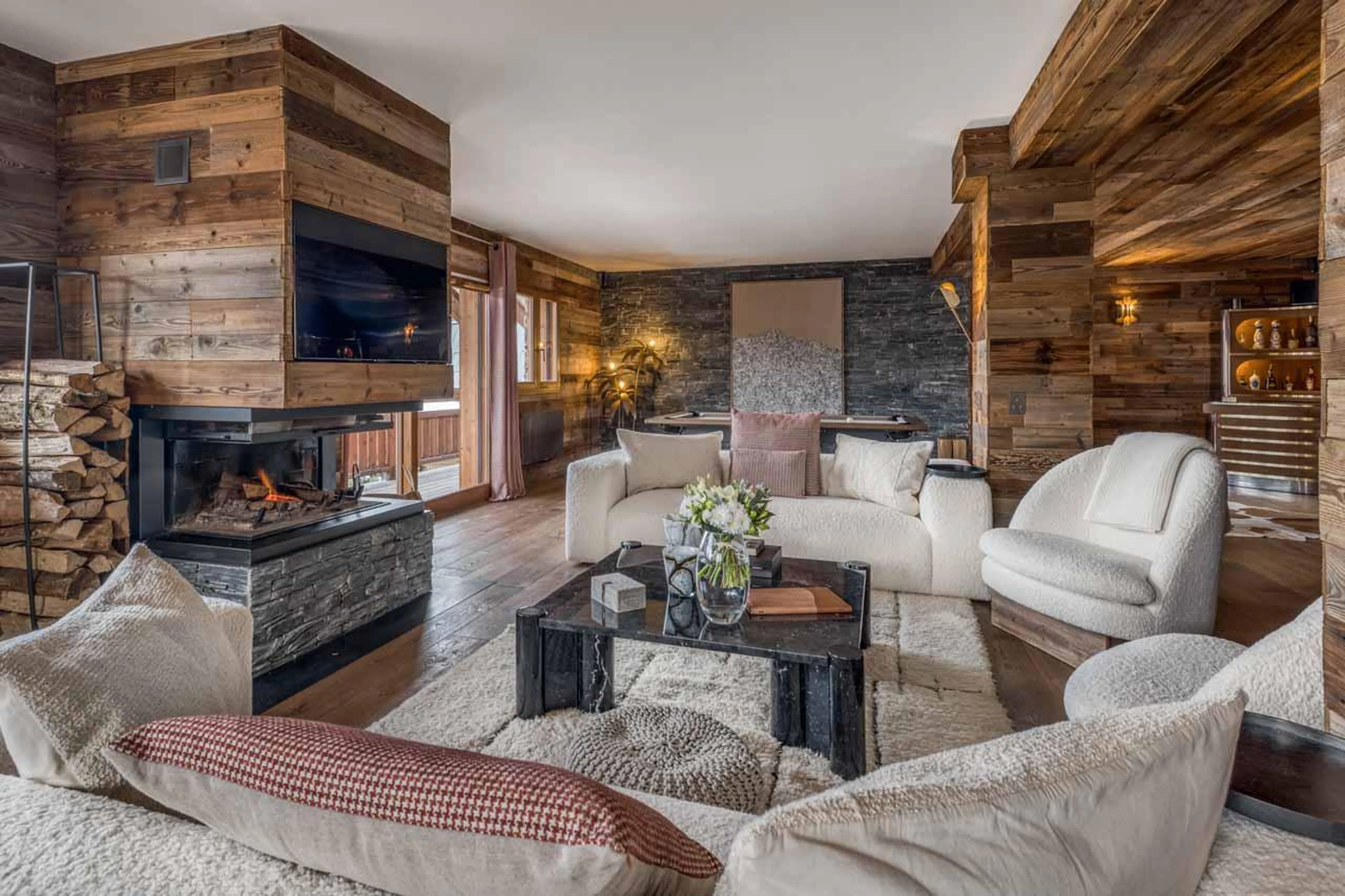 Sofas in living area at Chalet Gaia in Megeve