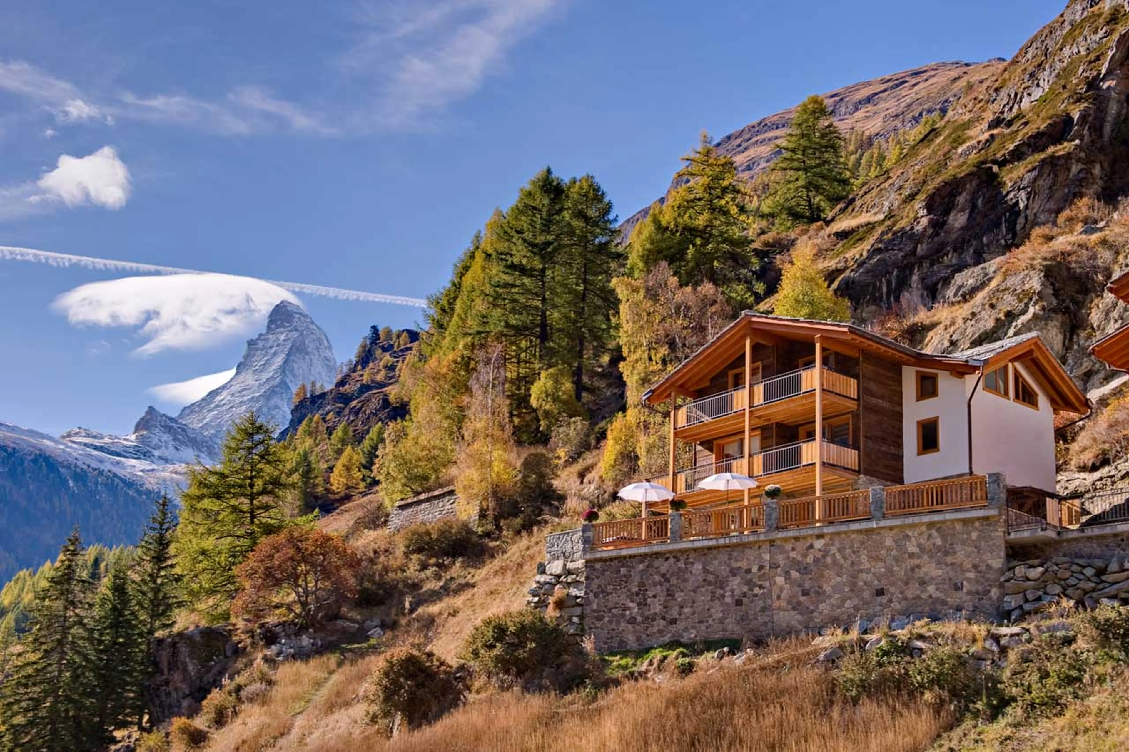 Exterior of Chalet Gemini in Zermatt in summer