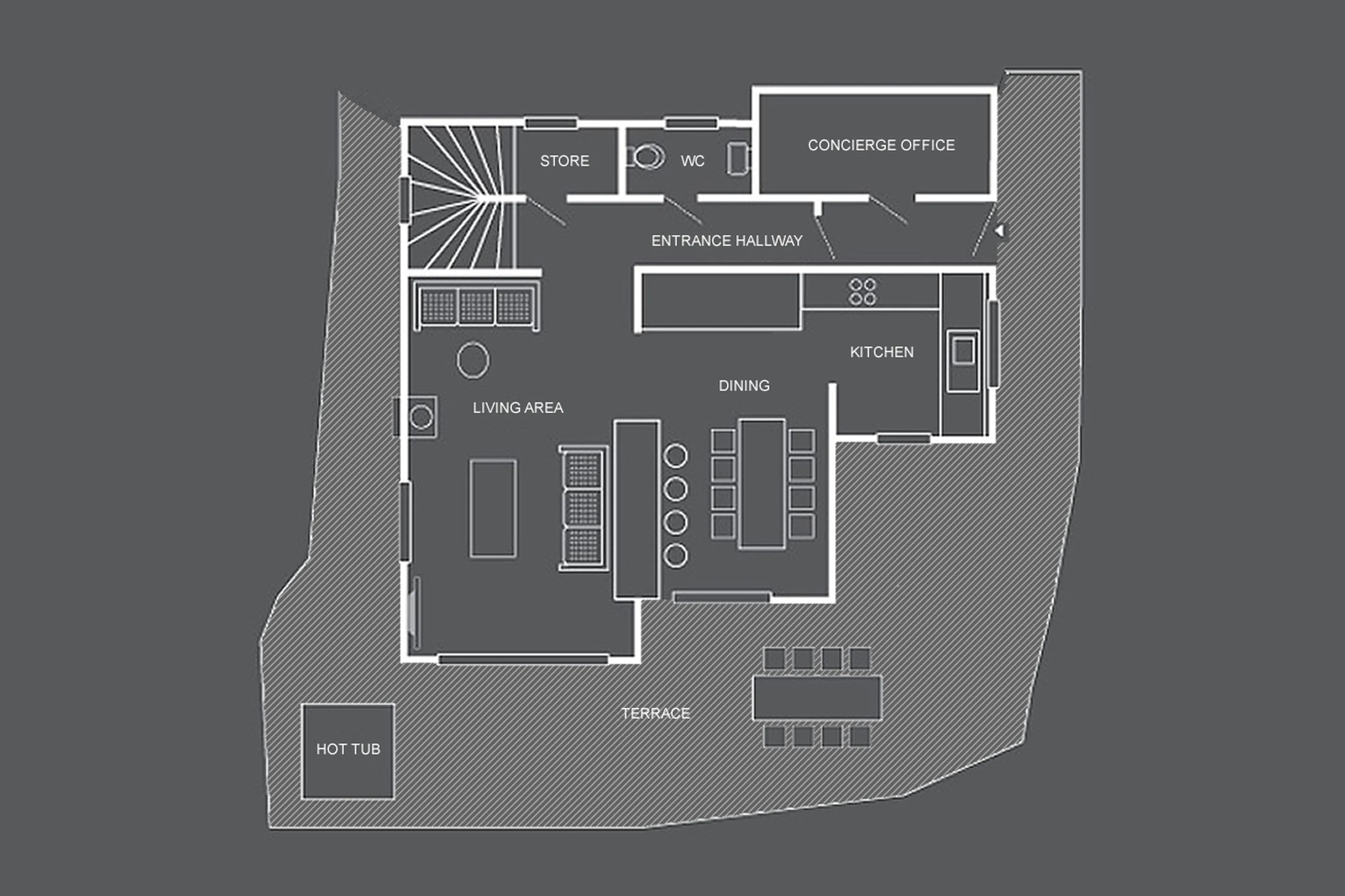 Level 0 floor plan of Chalet Gemini in Zermatt