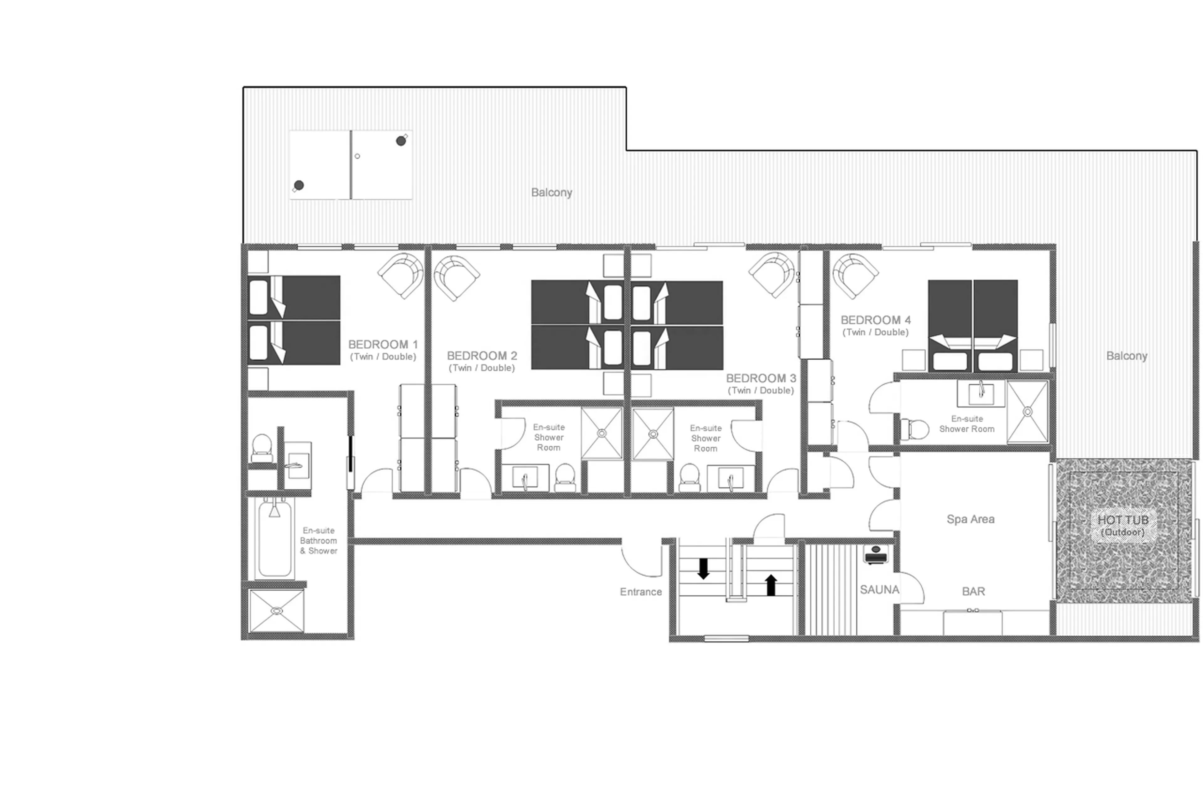 Level 0 floor plan of Chalet Genepi in Meribel