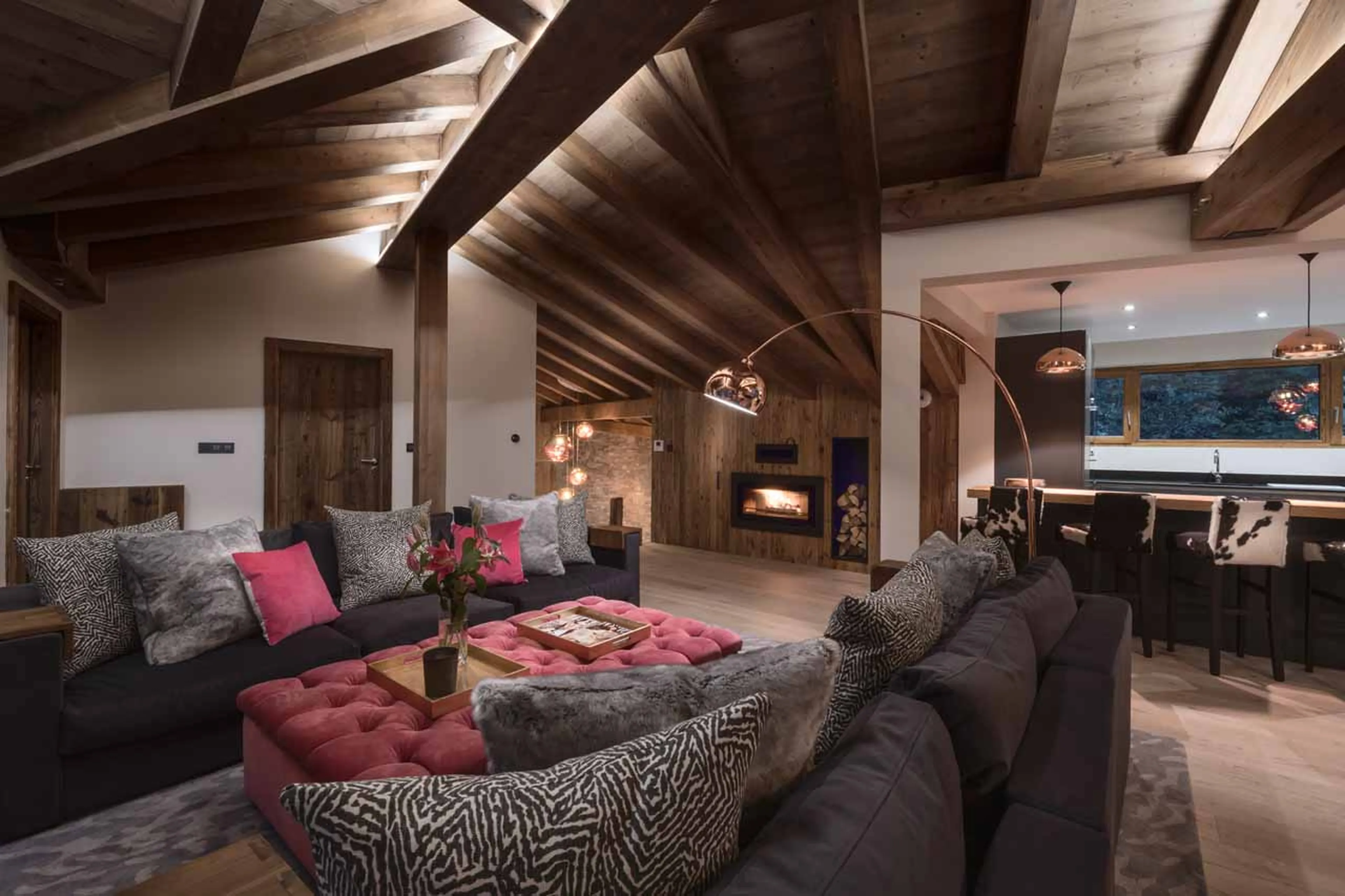 Living area and kitchen at Chalet Genepi in Morzine