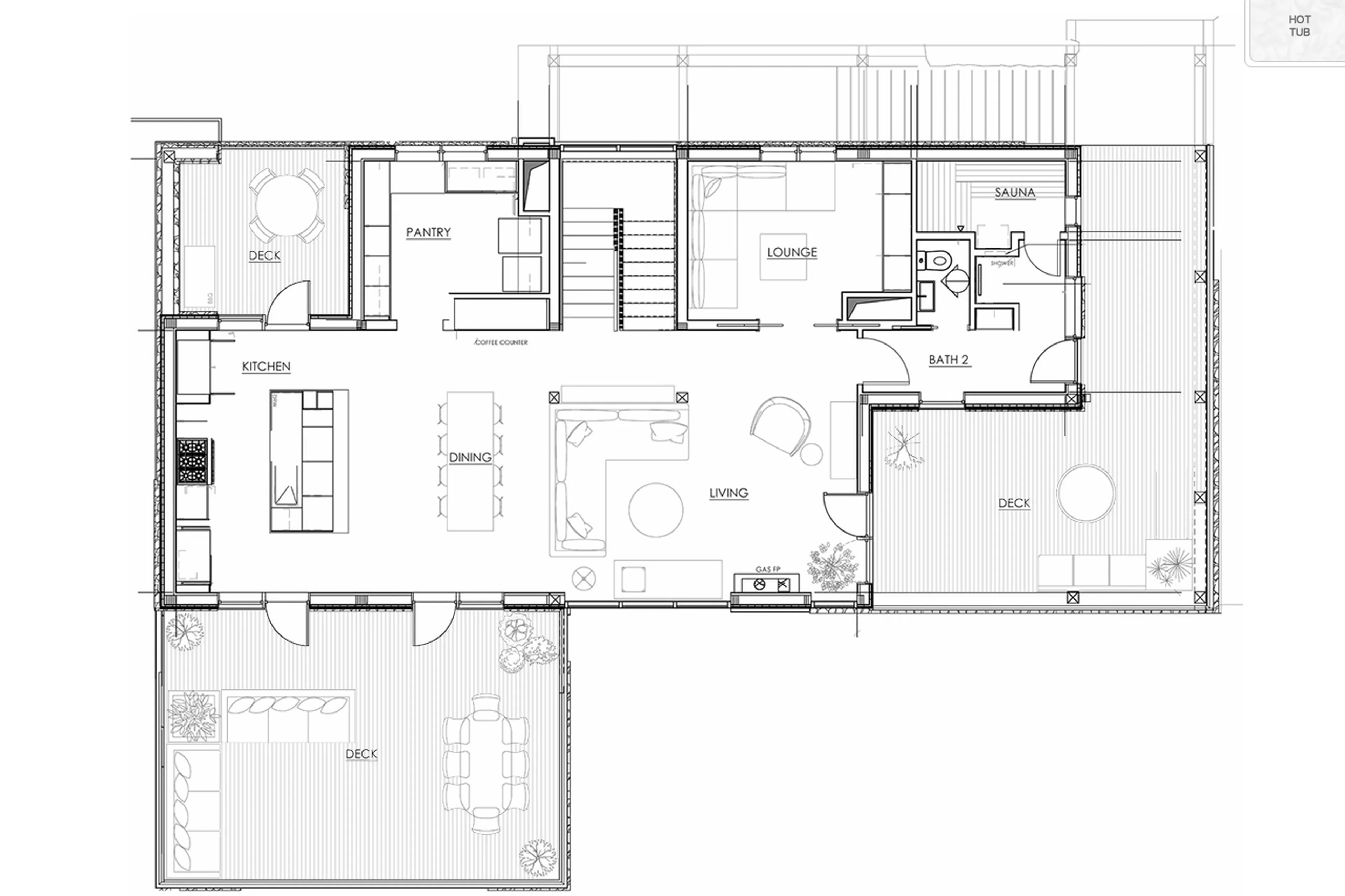 Ground level floor plan on Chalet Ghost Peak in Revelstoke
