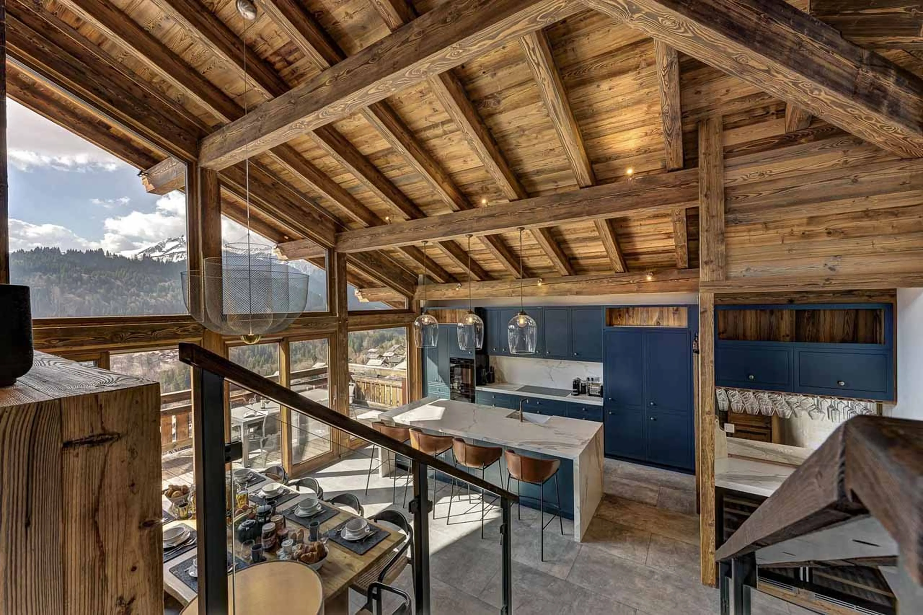 Kitchen and dining area at Chalet Goldilocks & Three Bears in Morzine